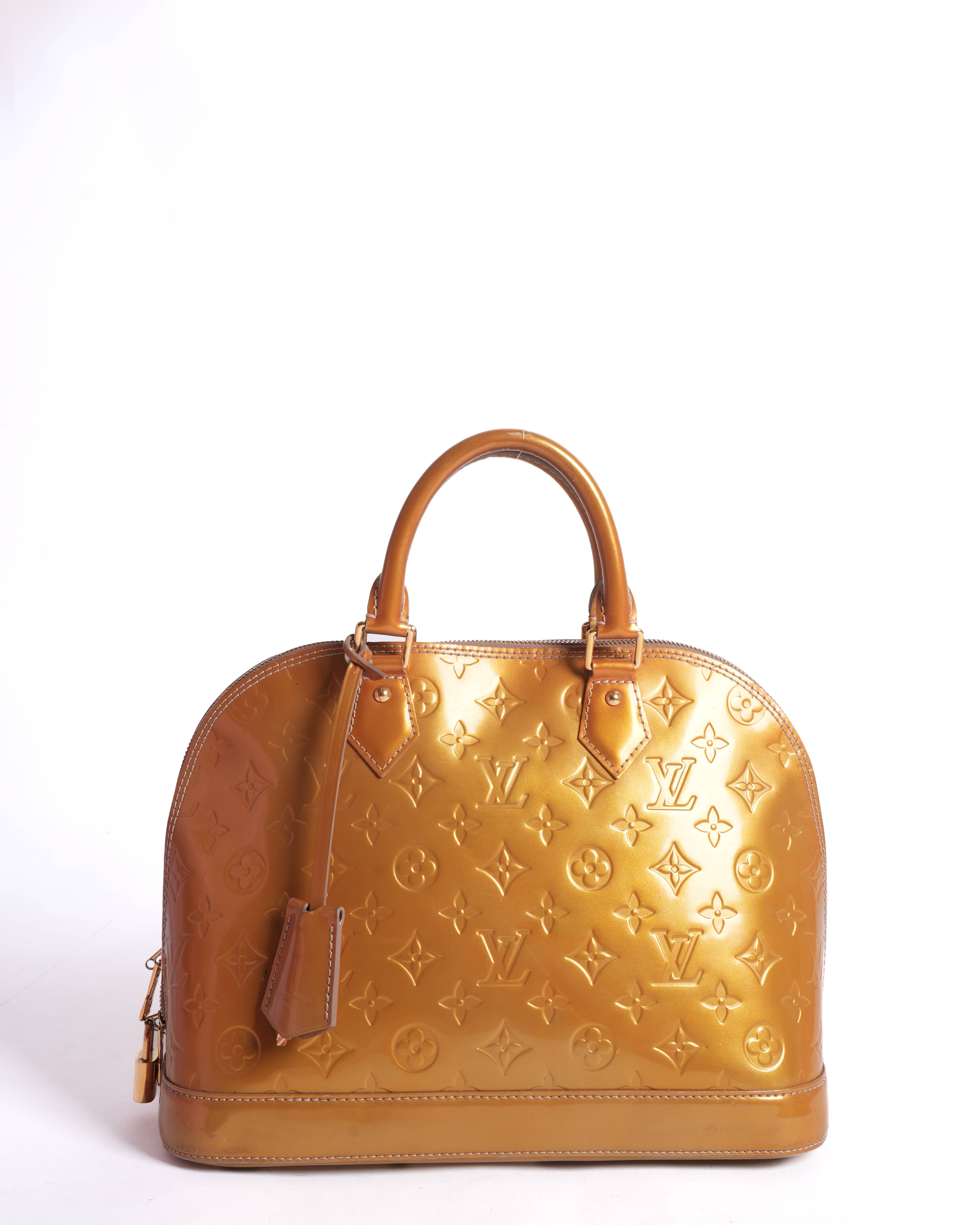 Louis Vuitton Monogram Vernis Alma Jaune Passion Yellow Handbag Enamel