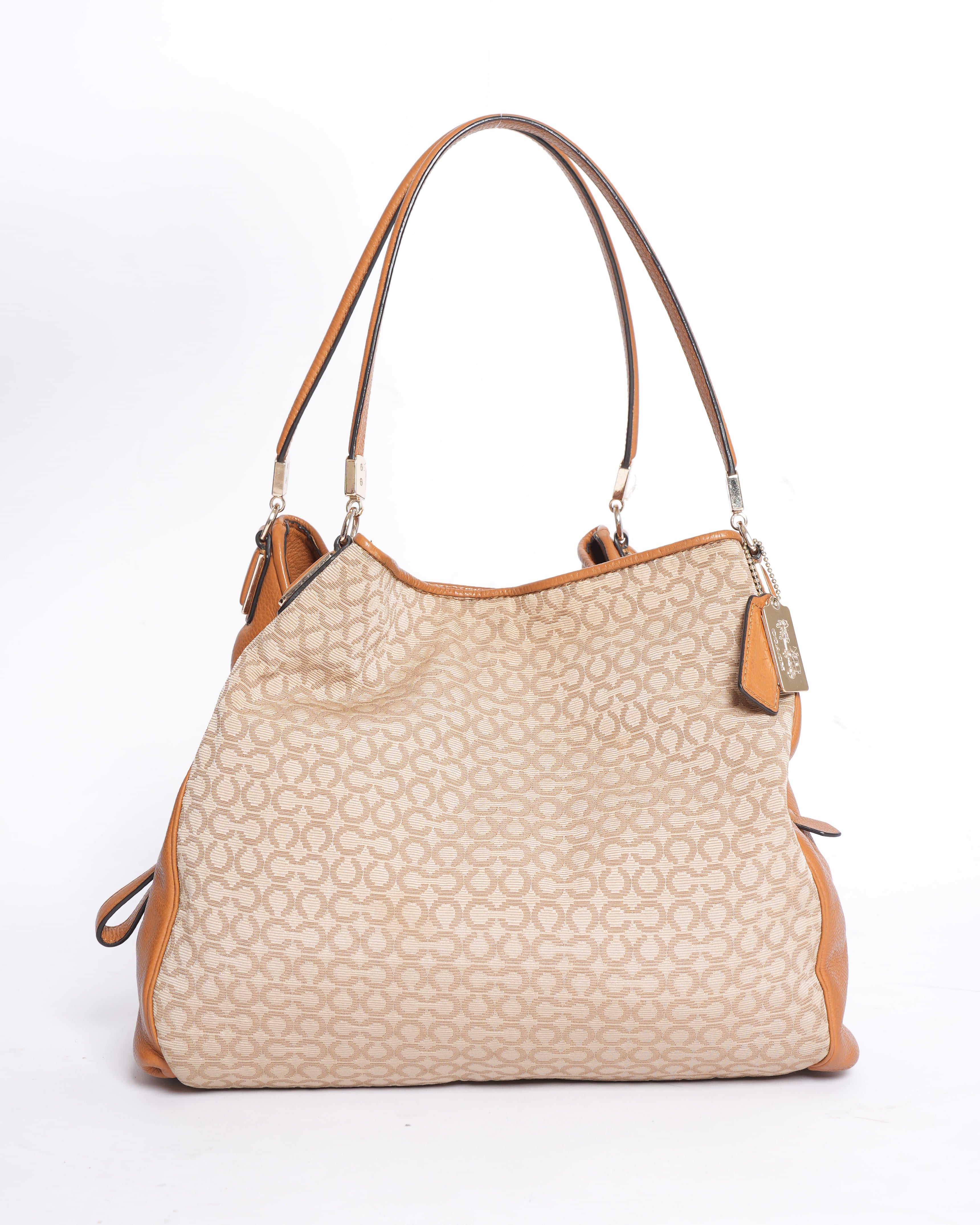 Coach Canvas and Leather Shoulder Bag in Beige and Brown
