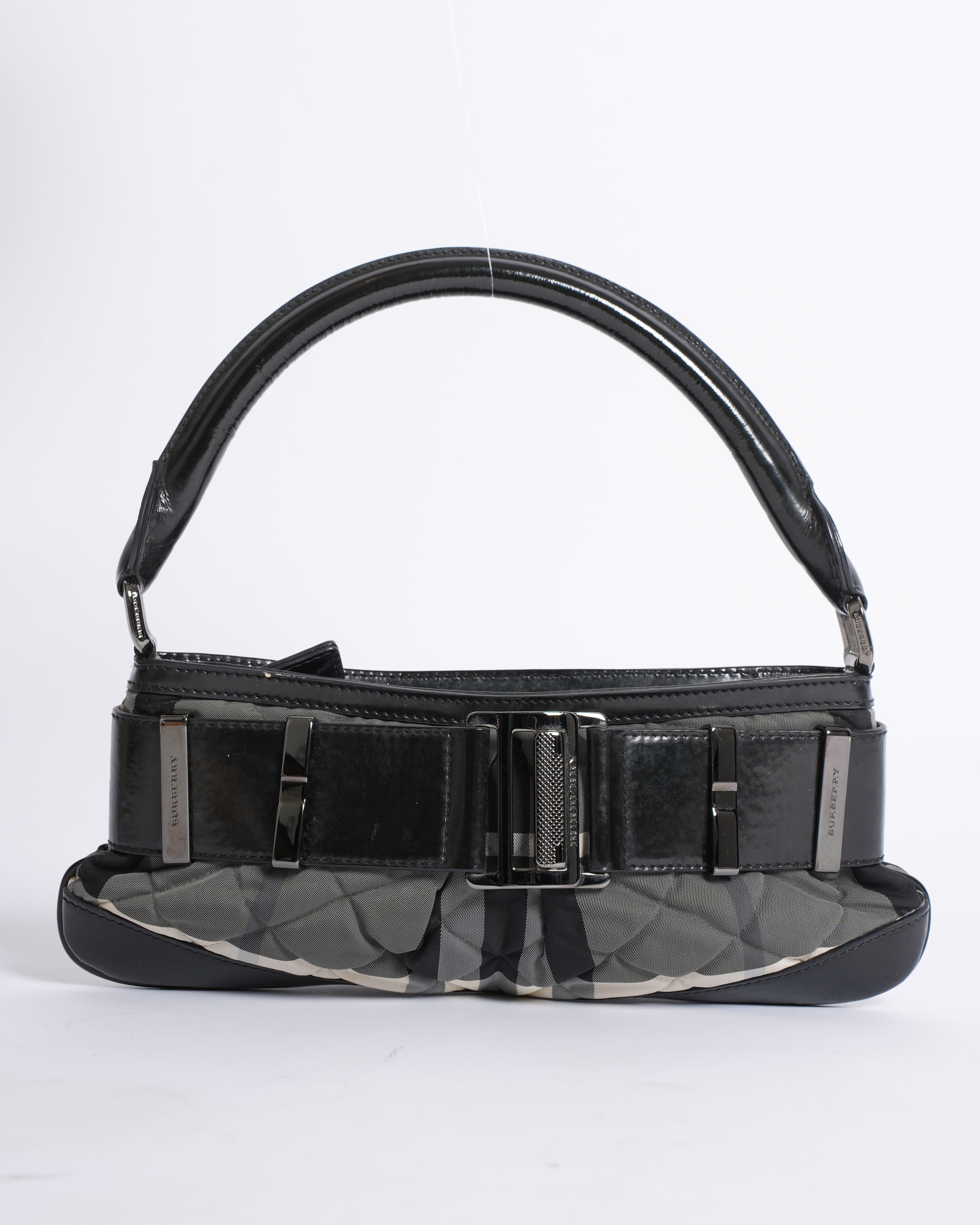 Burberry Small Shoulder Bag in Checkered Canvas & Leather