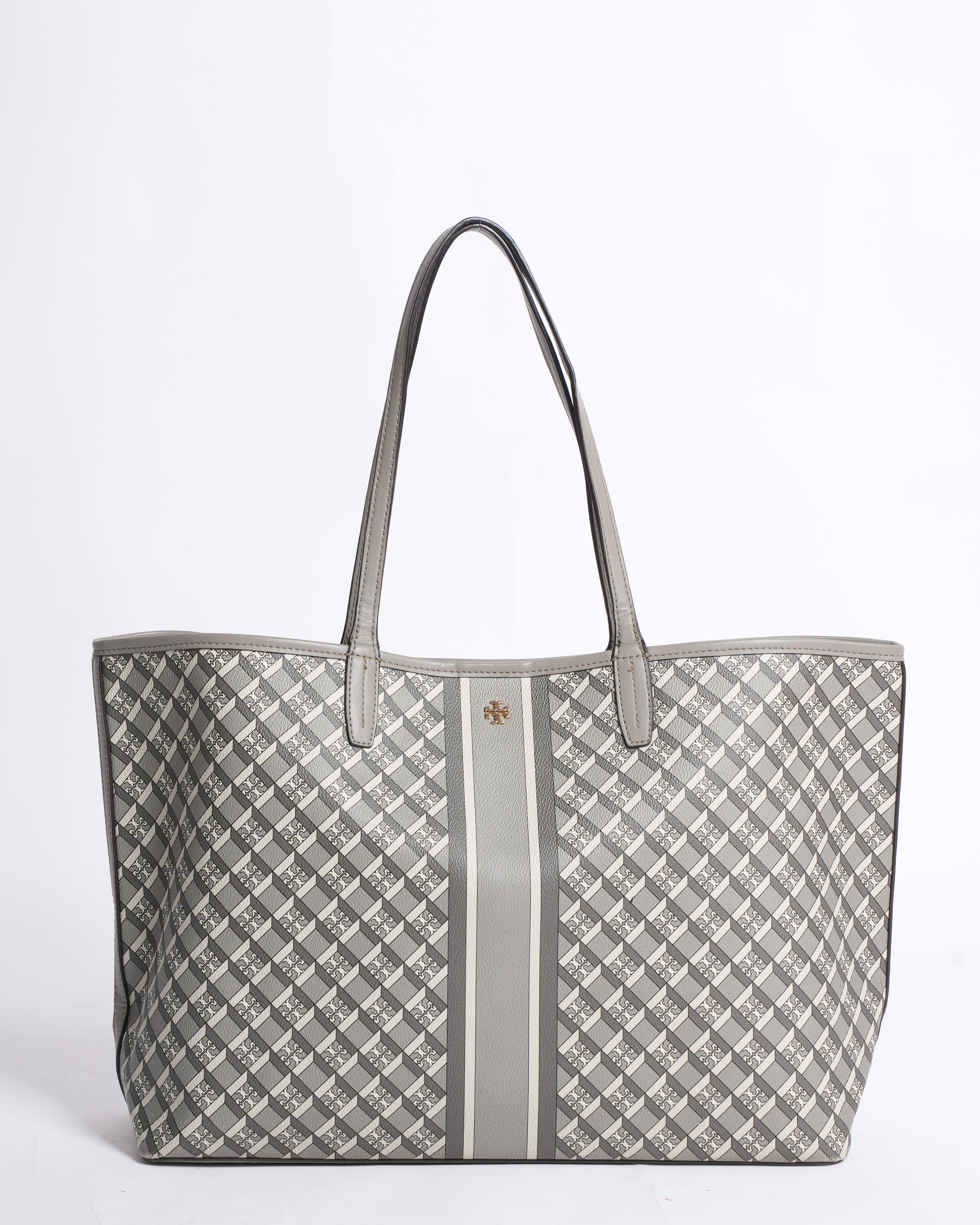 Tory Burch Geo Logo Stripe Tote Bag In Grey