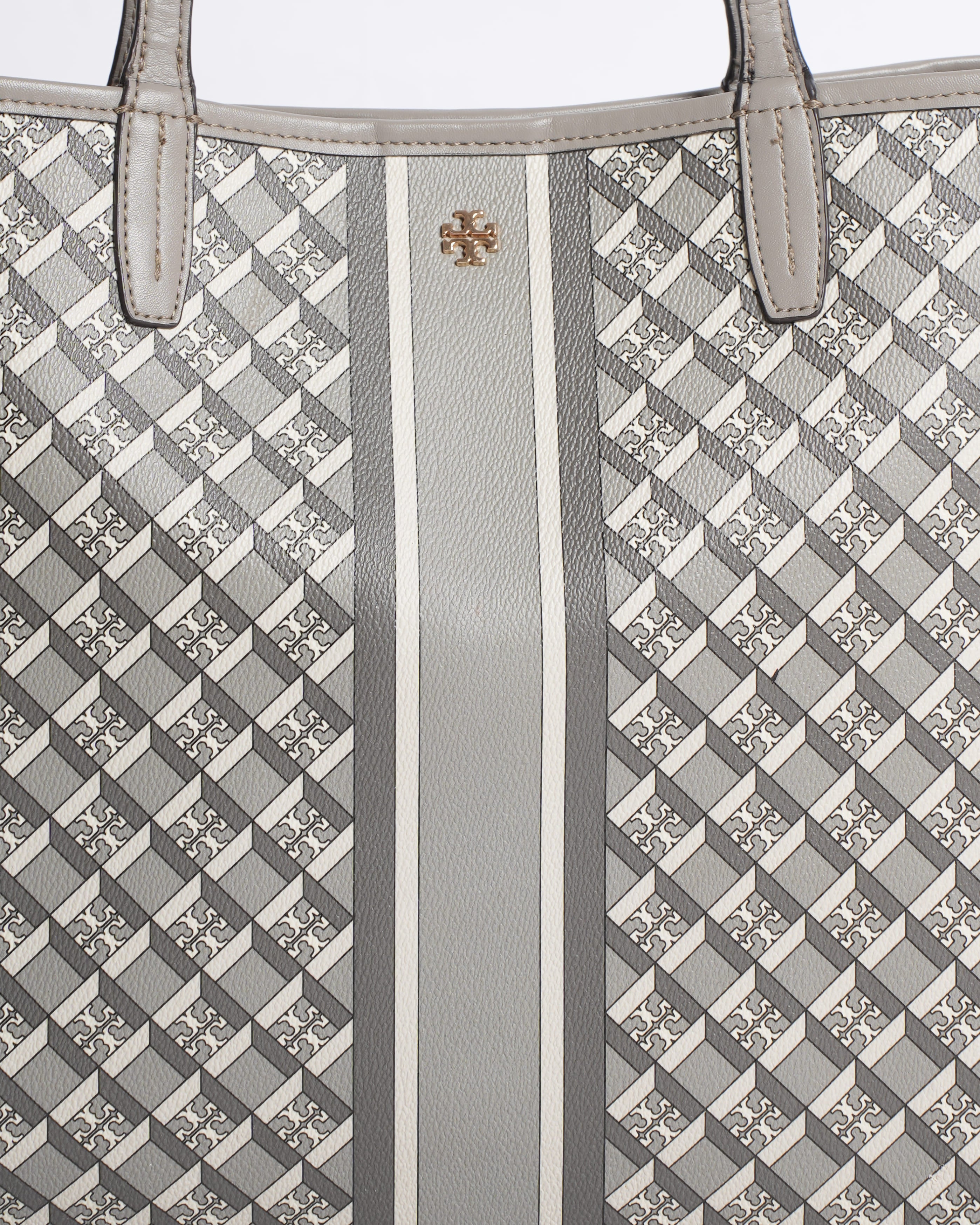 Tory Burch Geo Logo Stripe Tote Bag In Grey
