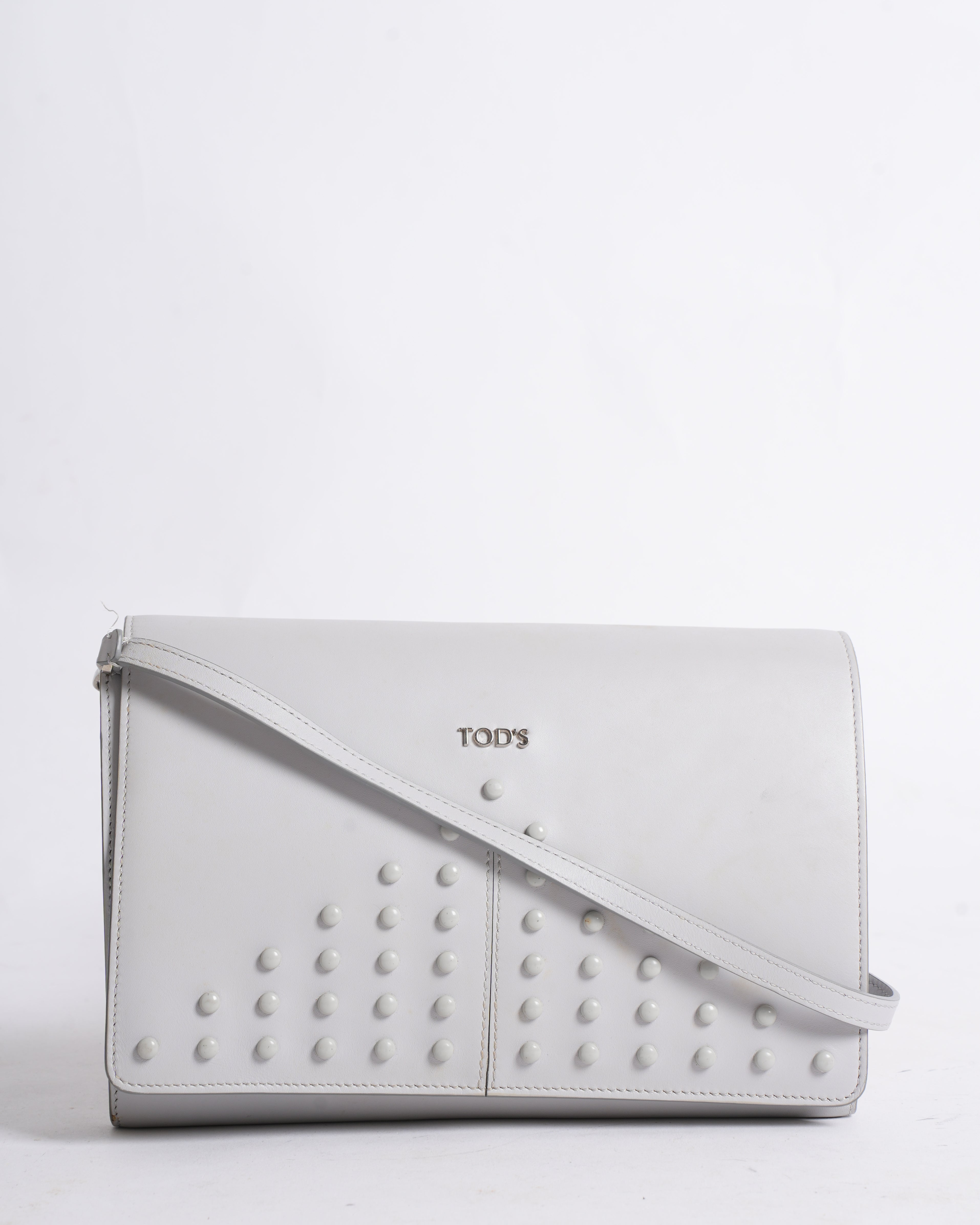 Tod’s Grey Studded Leather Crossbody Bag