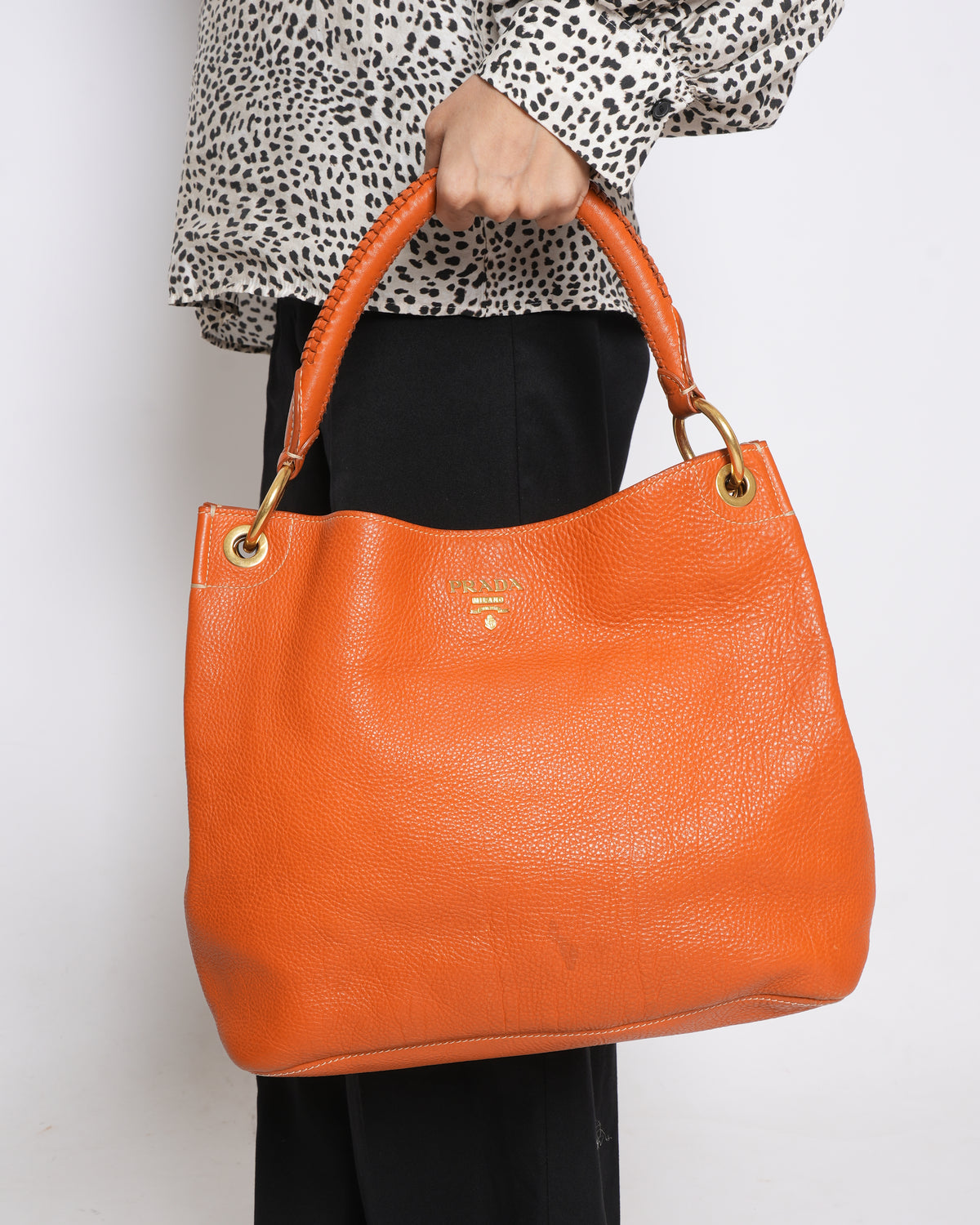Prada Vitello Daino Orange Shoulder Bag