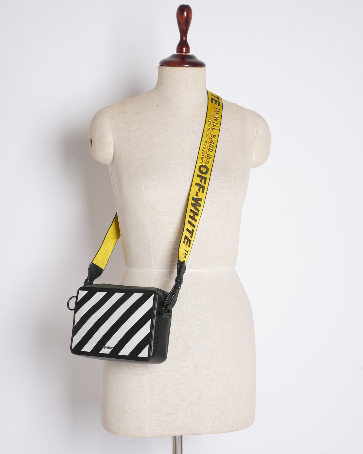 Off white Diagonal Stripe Leather Crossbody
