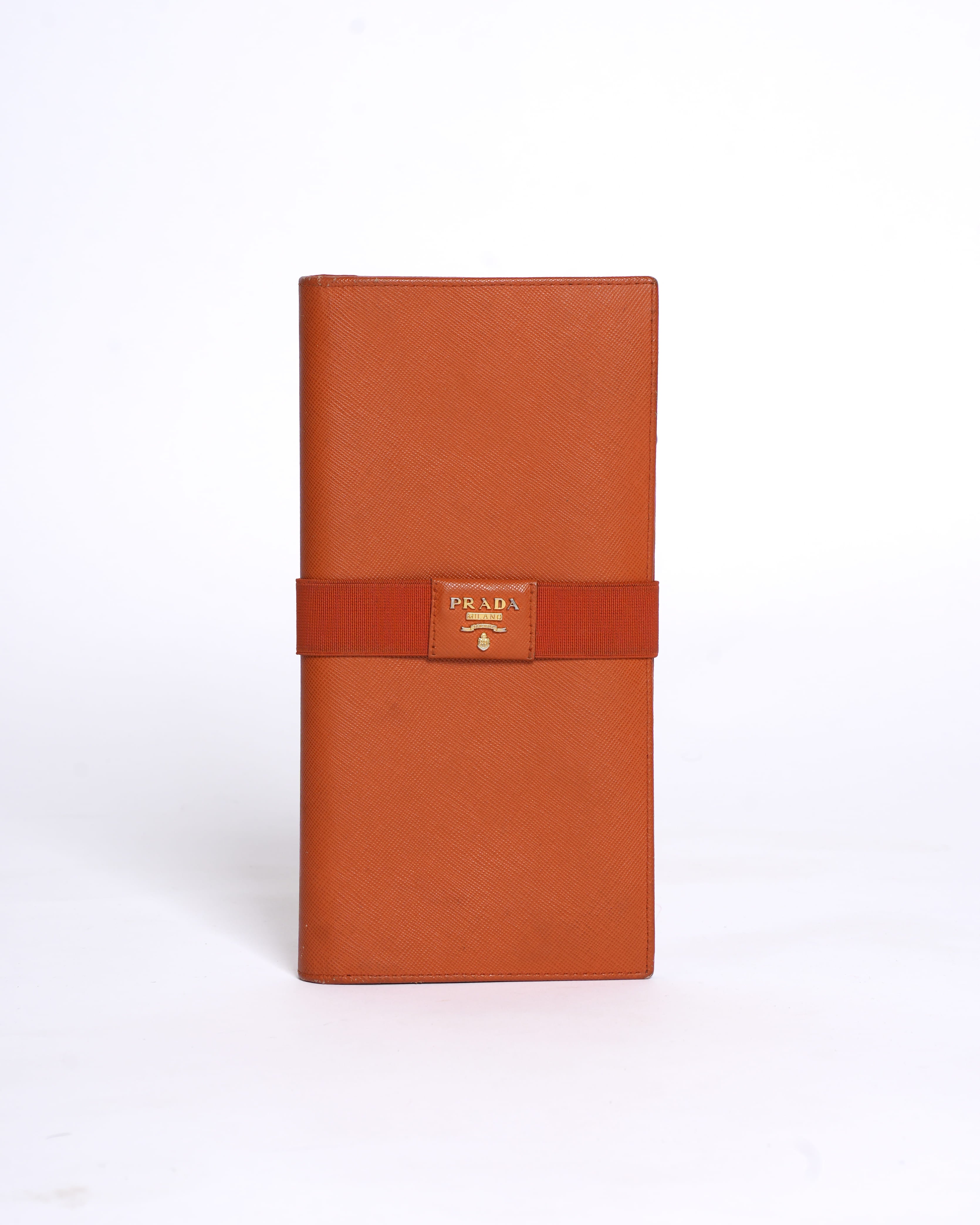 Prada orange saffiano leather wallet