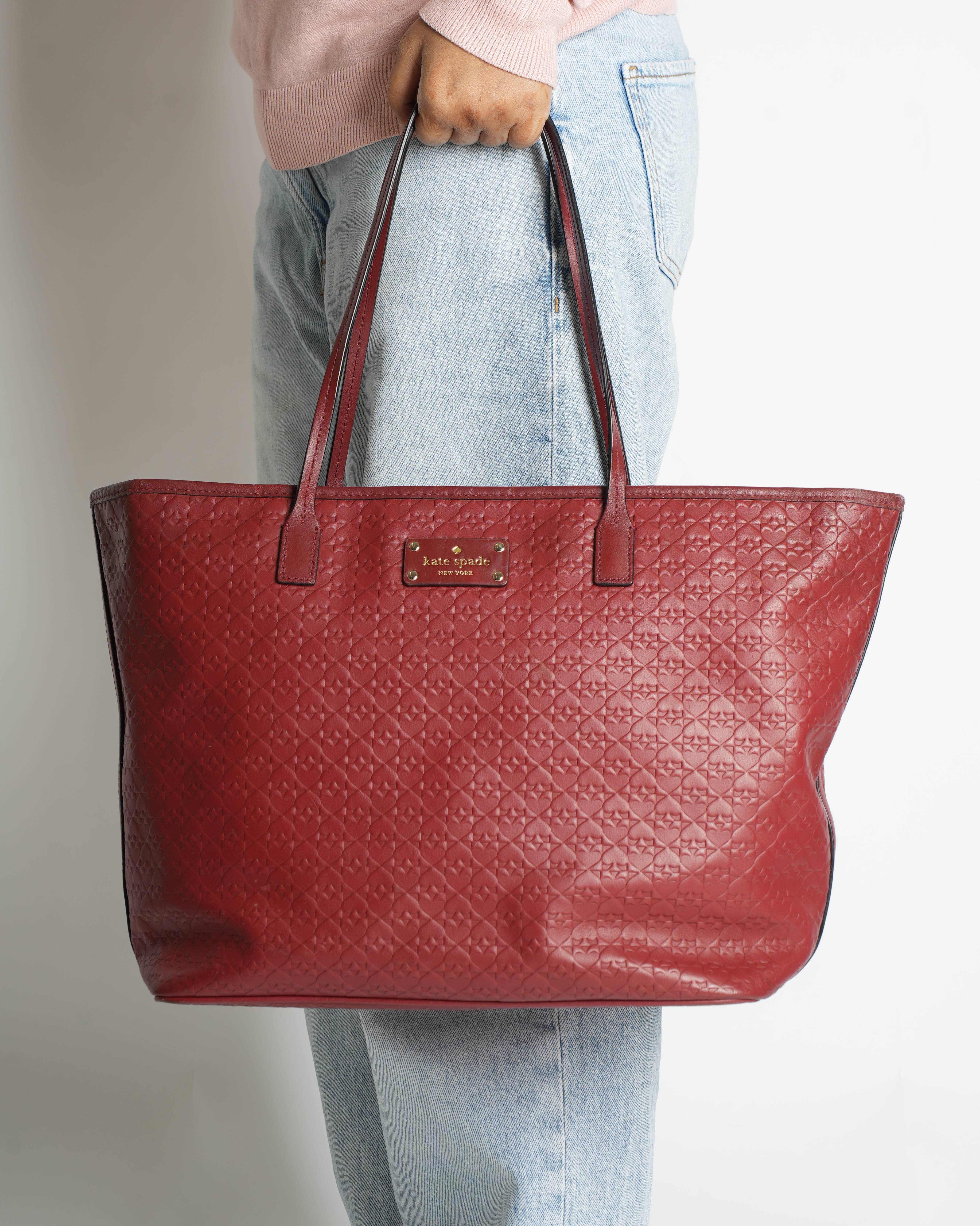 Kate Spade Monogram Embossed Tote In Maroon