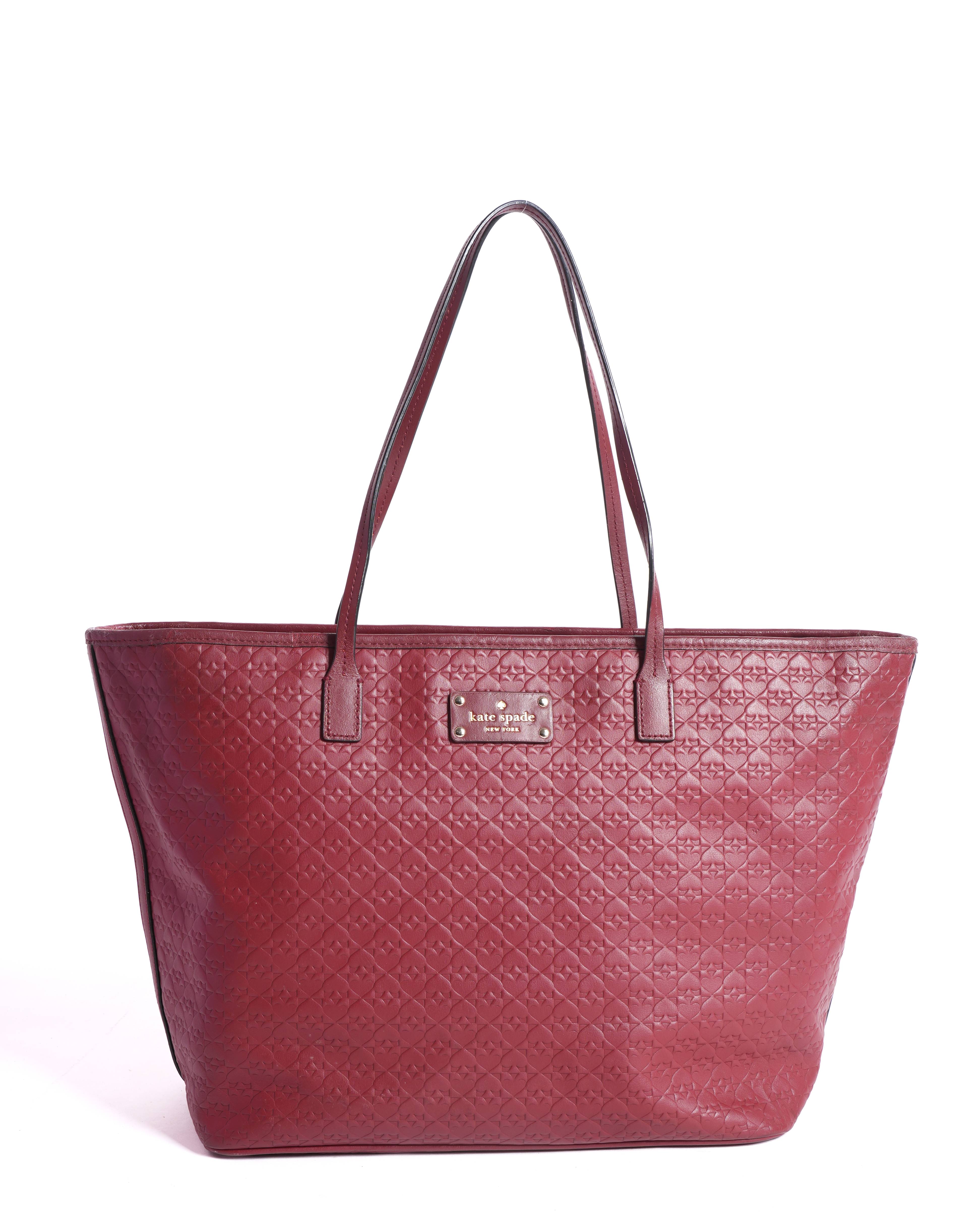 Kate Spade Monogram Embossed Tote In Maroon