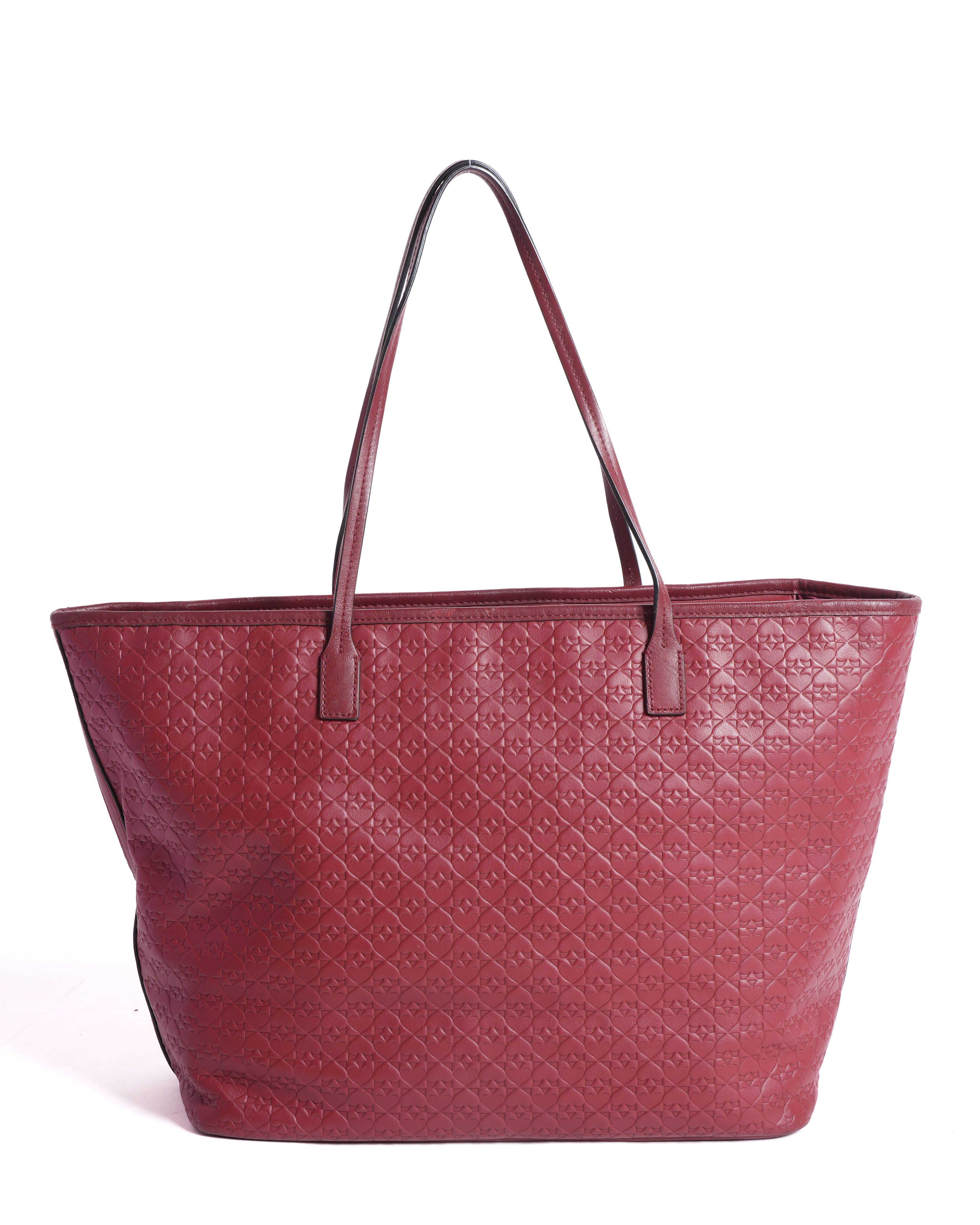 Kate Spade Monogram Embossed Tote In Maroon