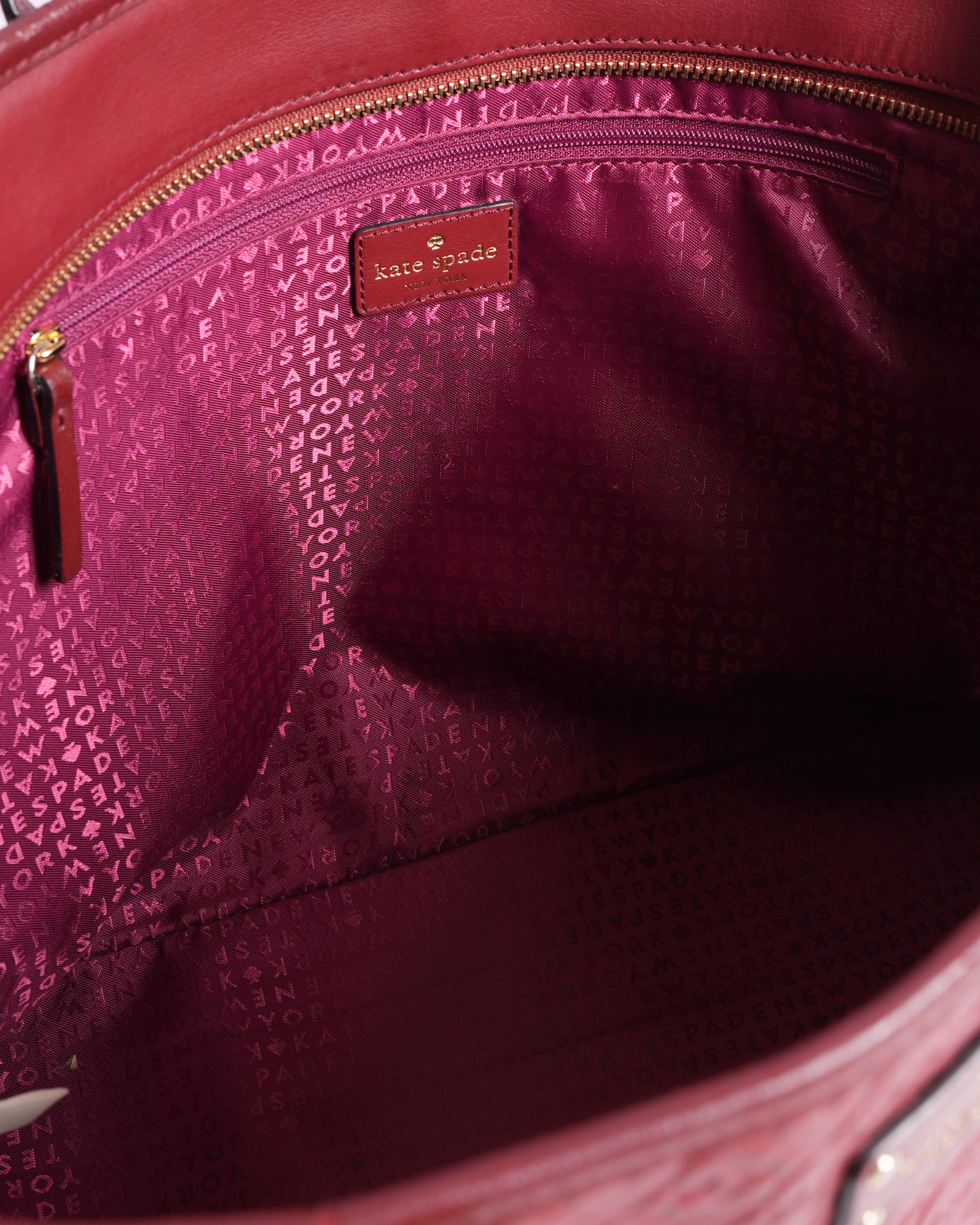 Kate Spade Monogram Embossed Tote In Maroon