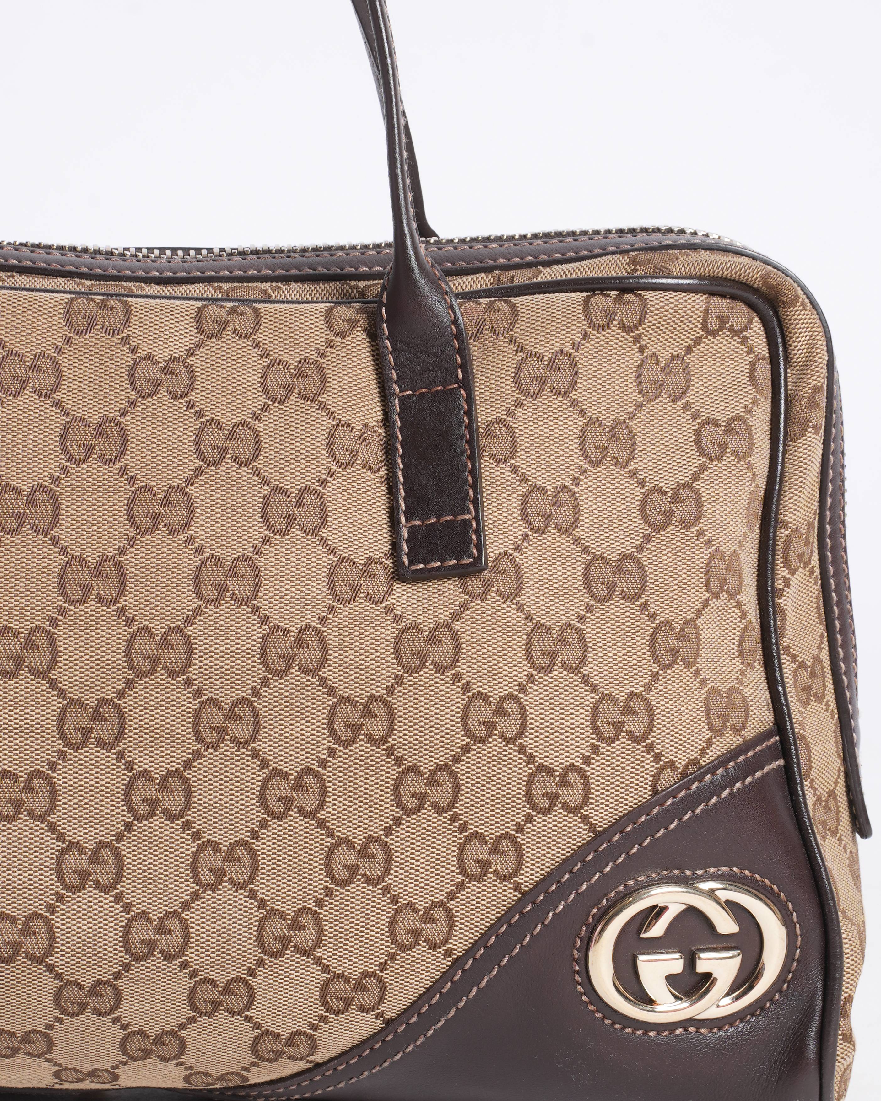 Gucci 
Monogram Britt Medium Boston Dark Brown Top Handle bag