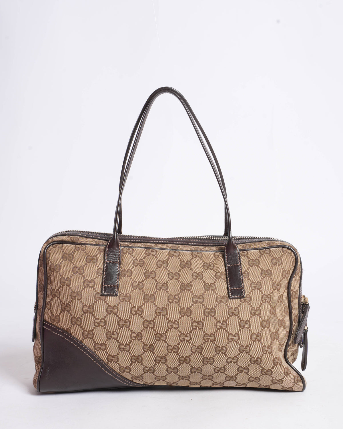 Gucci 
Monogram Britt Medium Boston Dark Brown Top Handle bag