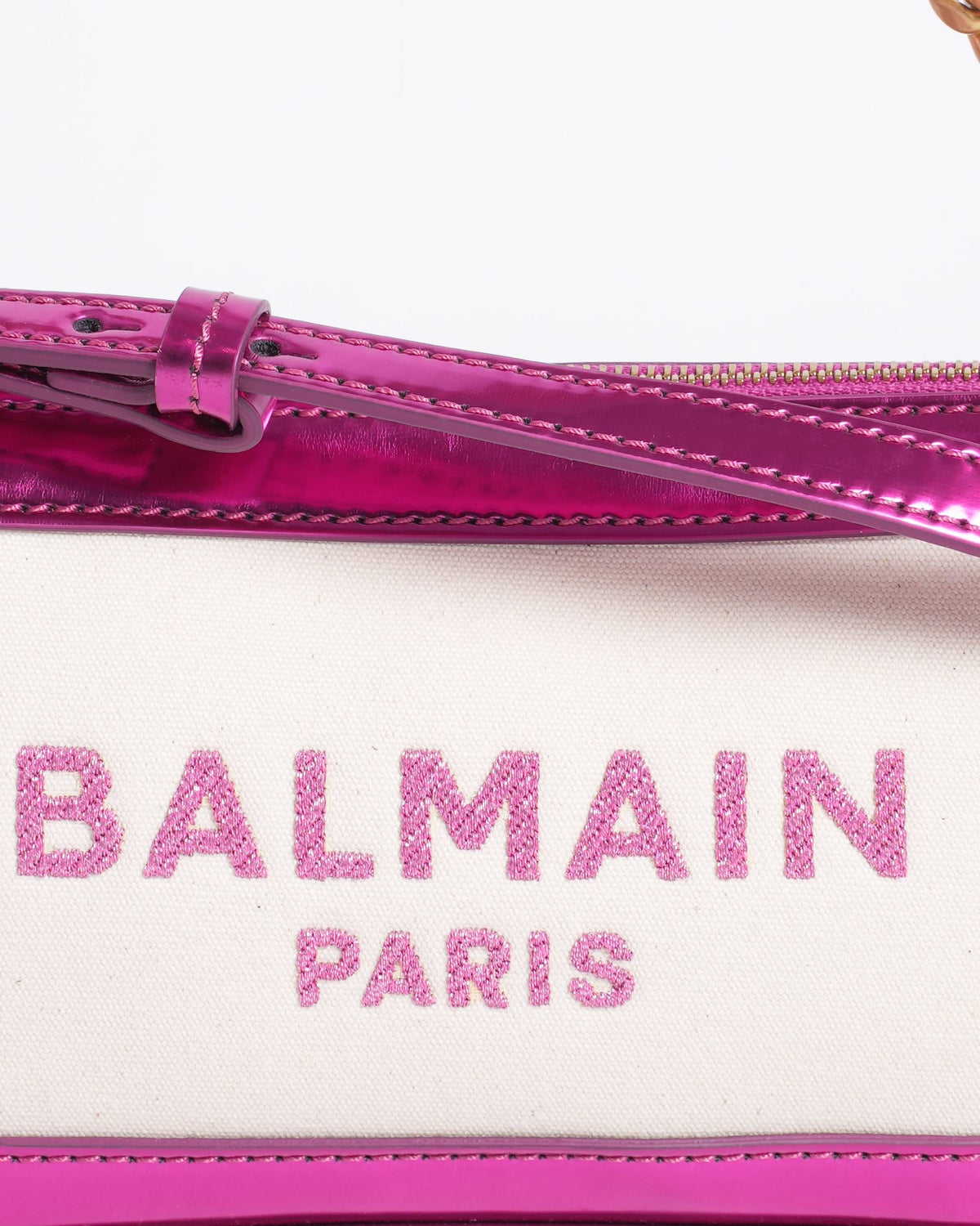 New Balmain shoulder bag in canvas and fuschia leather