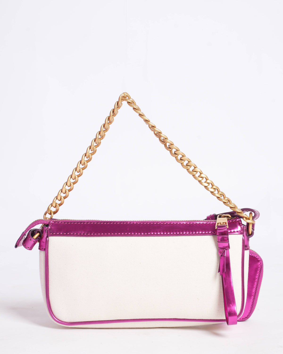 New Balmain shoulder bag in canvas and fuschia leather
