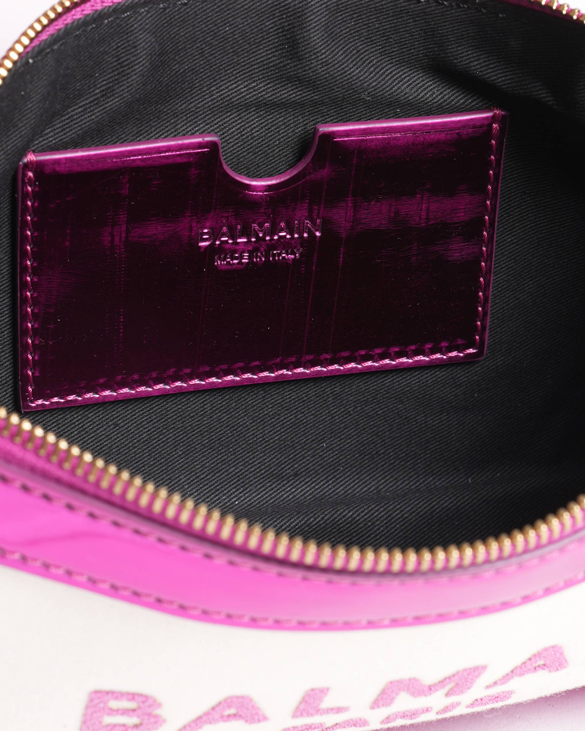New Balmain shoulder bag in canvas and fuschia leather
