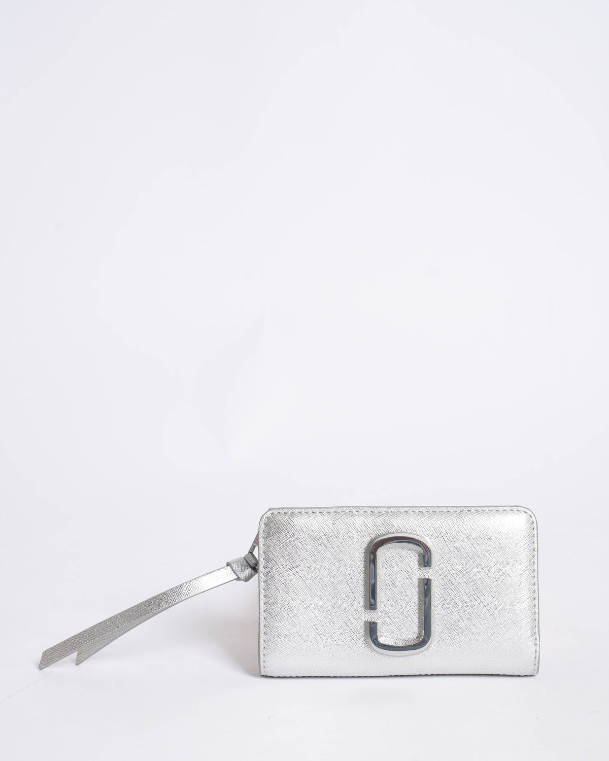 New Marc Jacobs Silver Leather Compact Wallet Wristlet