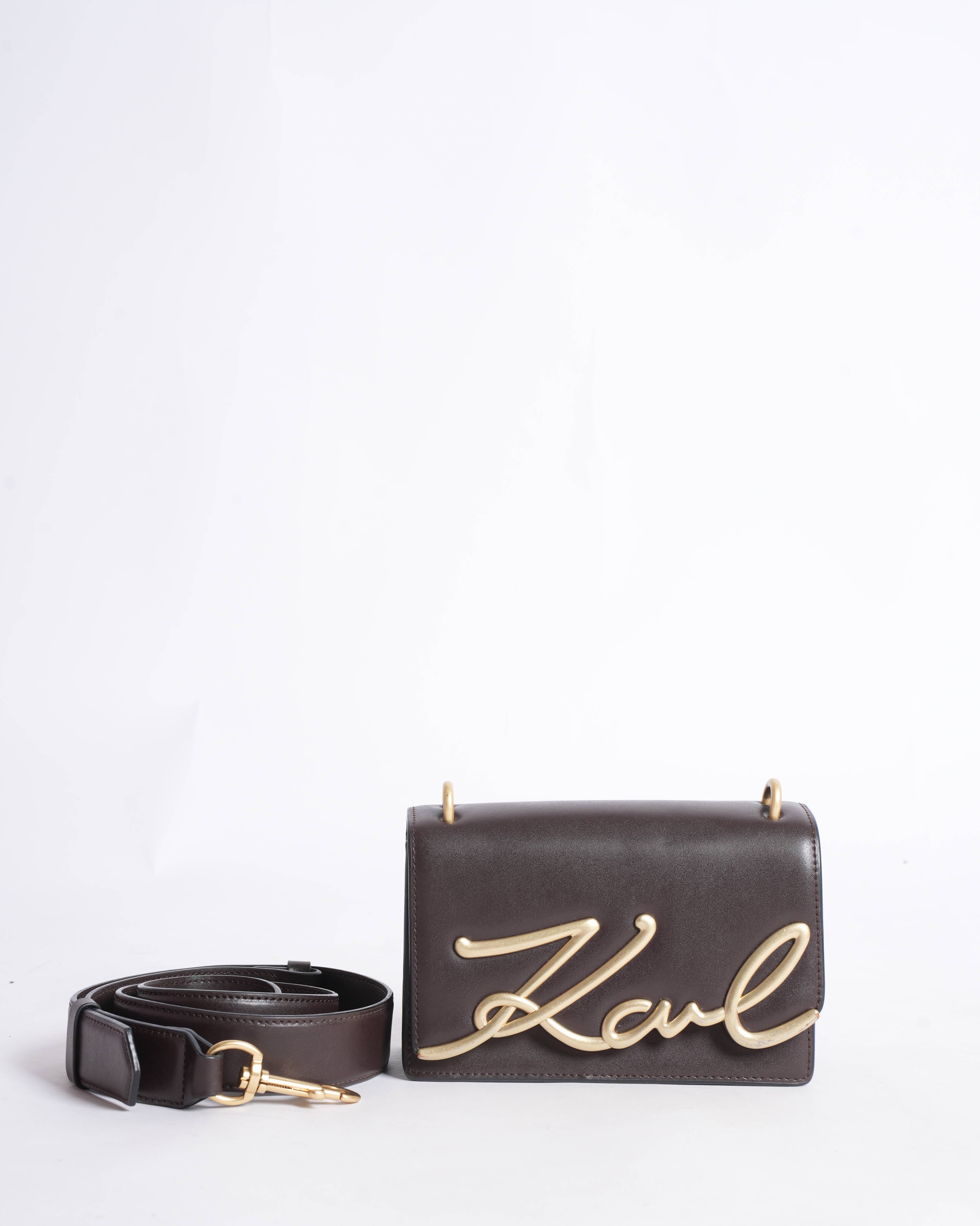 Karl lagerfeld brown leather crossbody bag