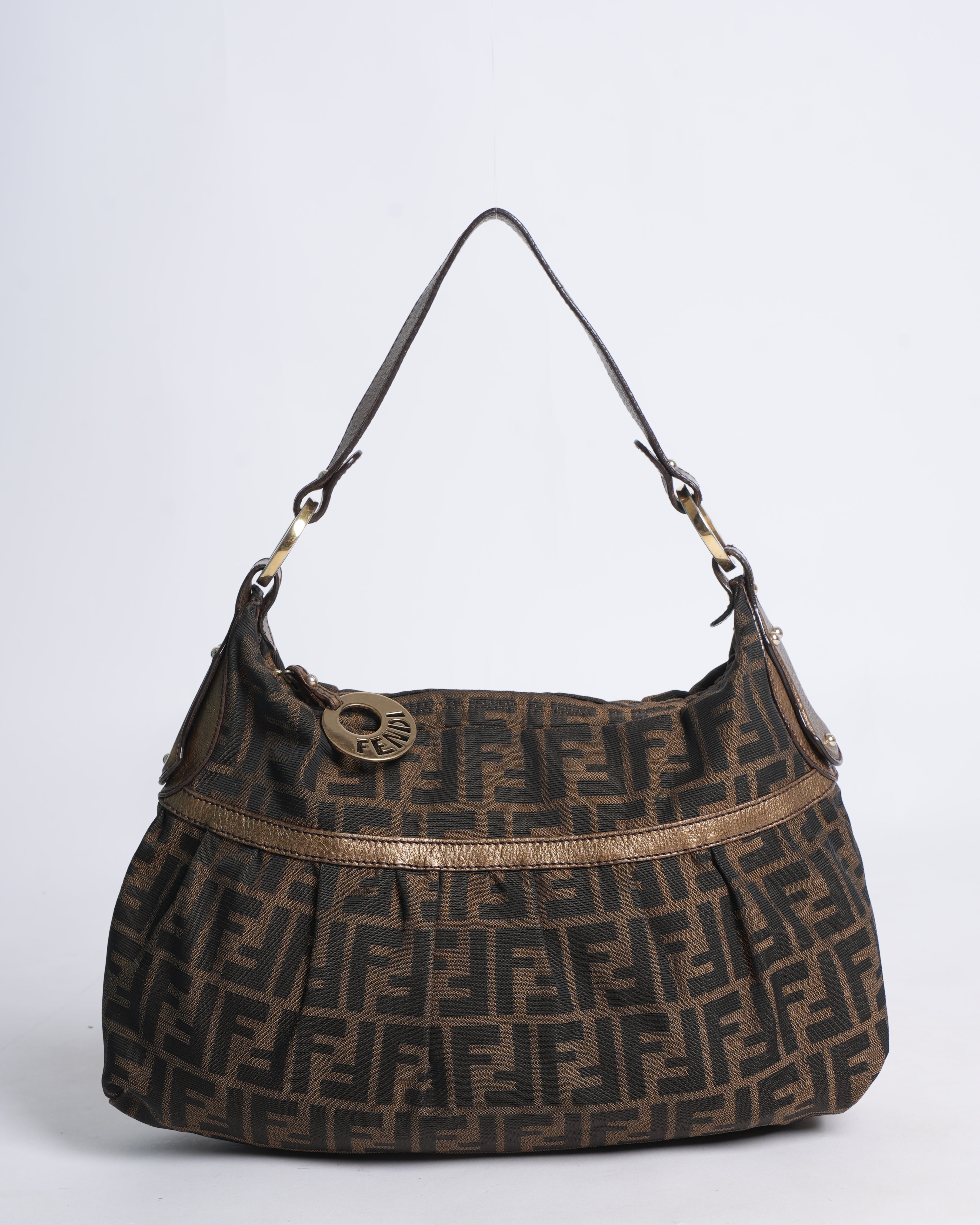 Fendi Monogram Canvas & Leather Shoulder Bag