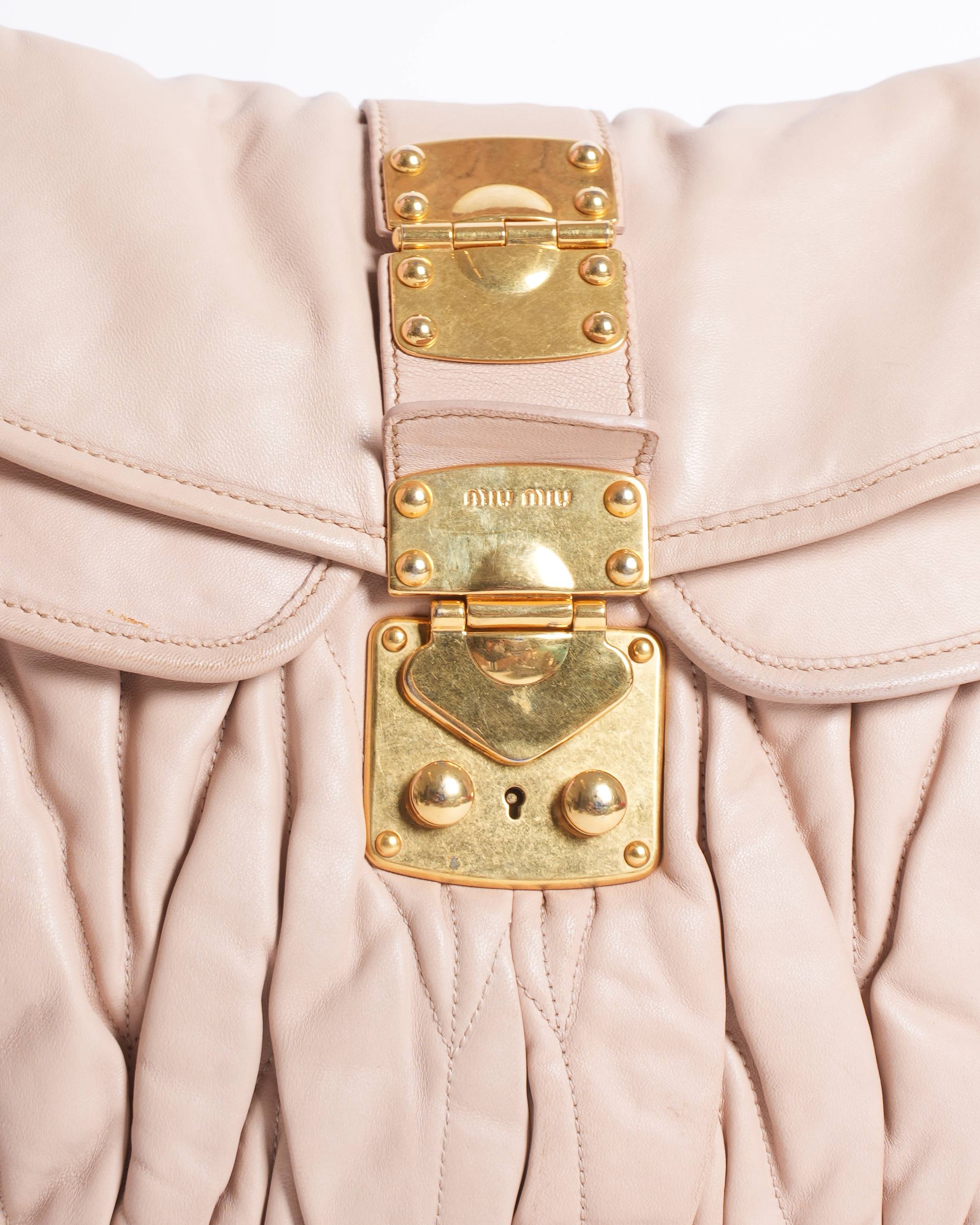 Miu Miu Coffer Matelassé Beige Leather Braided Handle Shoulder Bag
