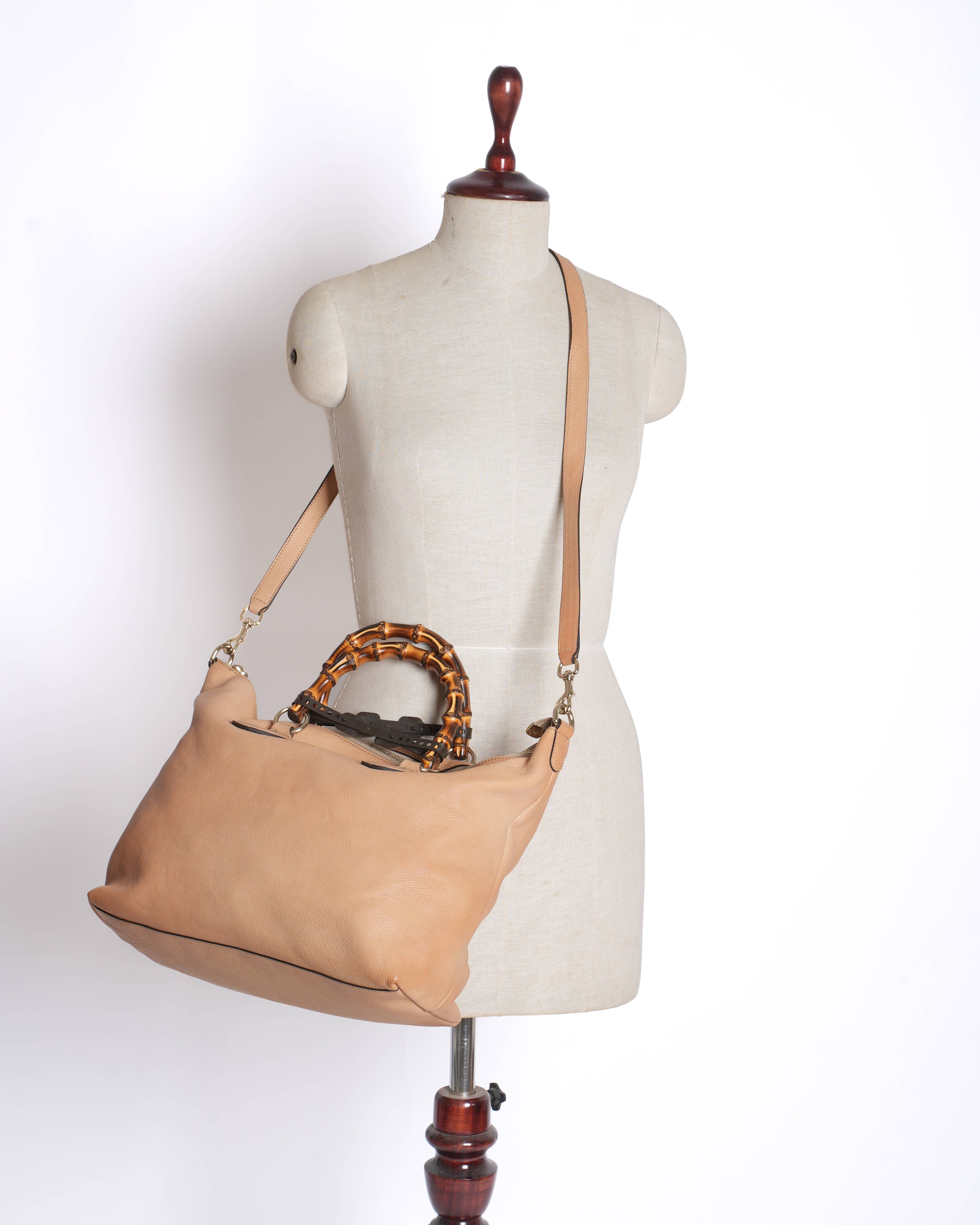 Gucci Light Brown Leather Bamboo Handle Shopper Tote