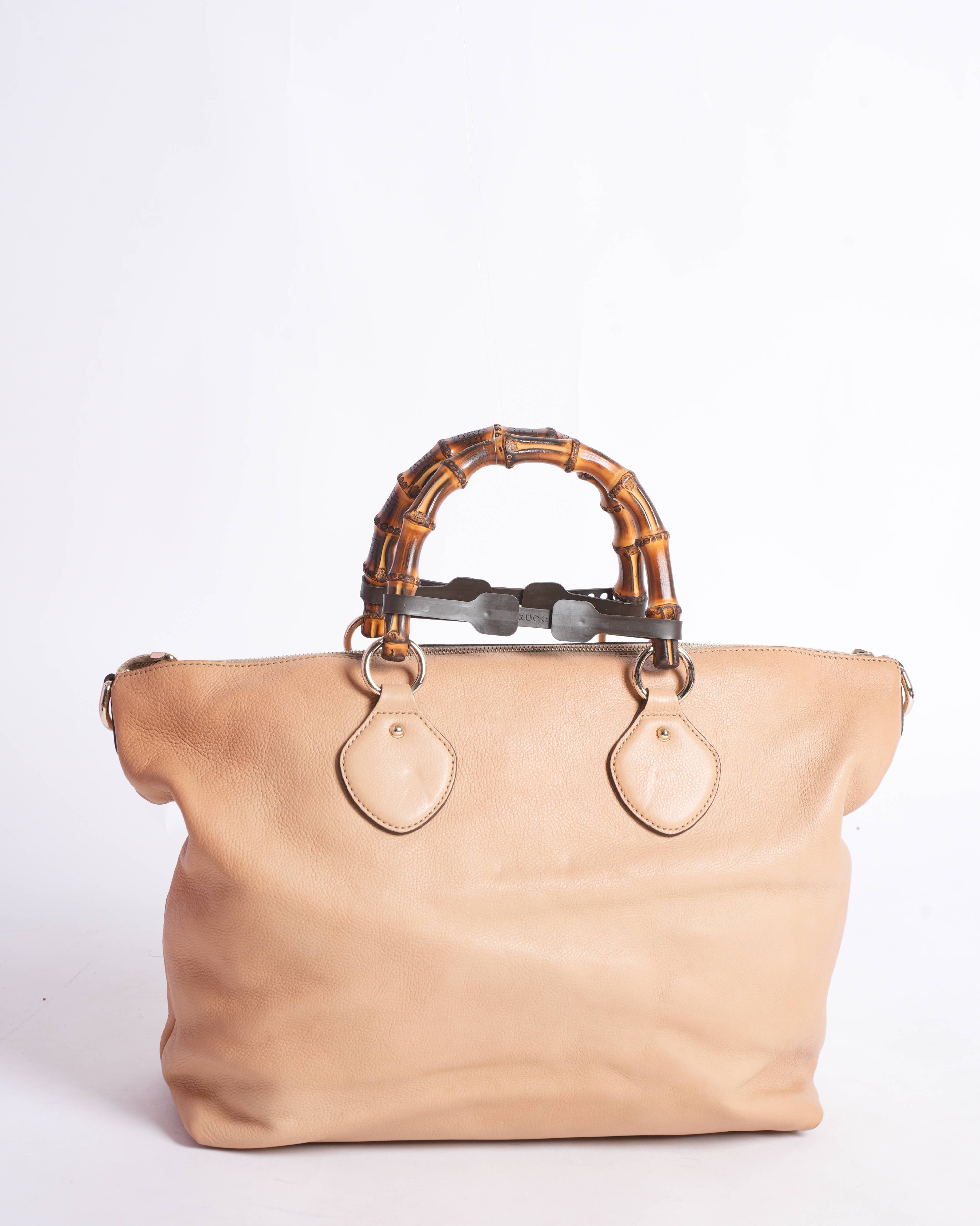 Gucci Light Brown Leather Bamboo Handle Shopper Tote