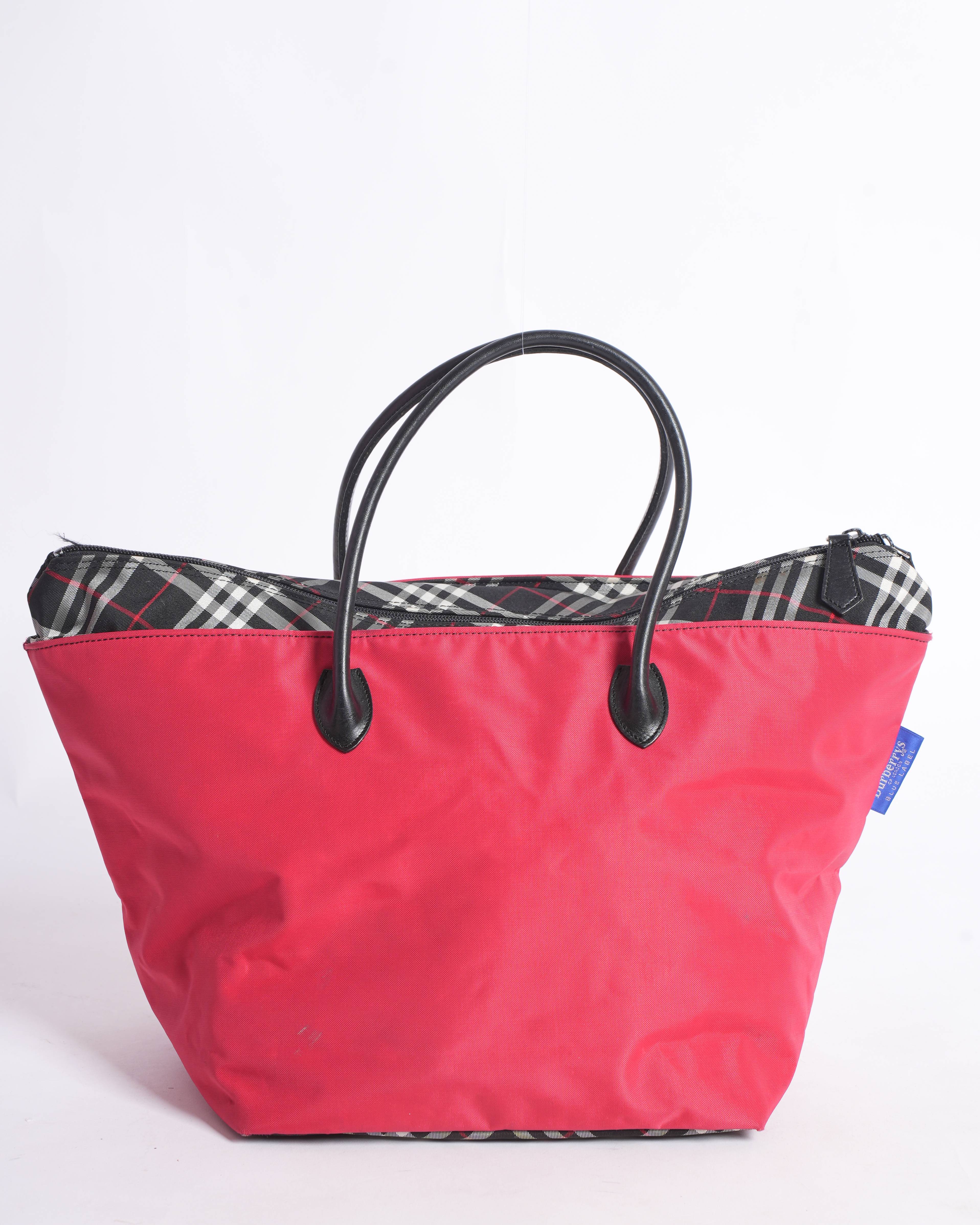 Burberry Nova Check Blue Label Tote Bag In Nylon Red