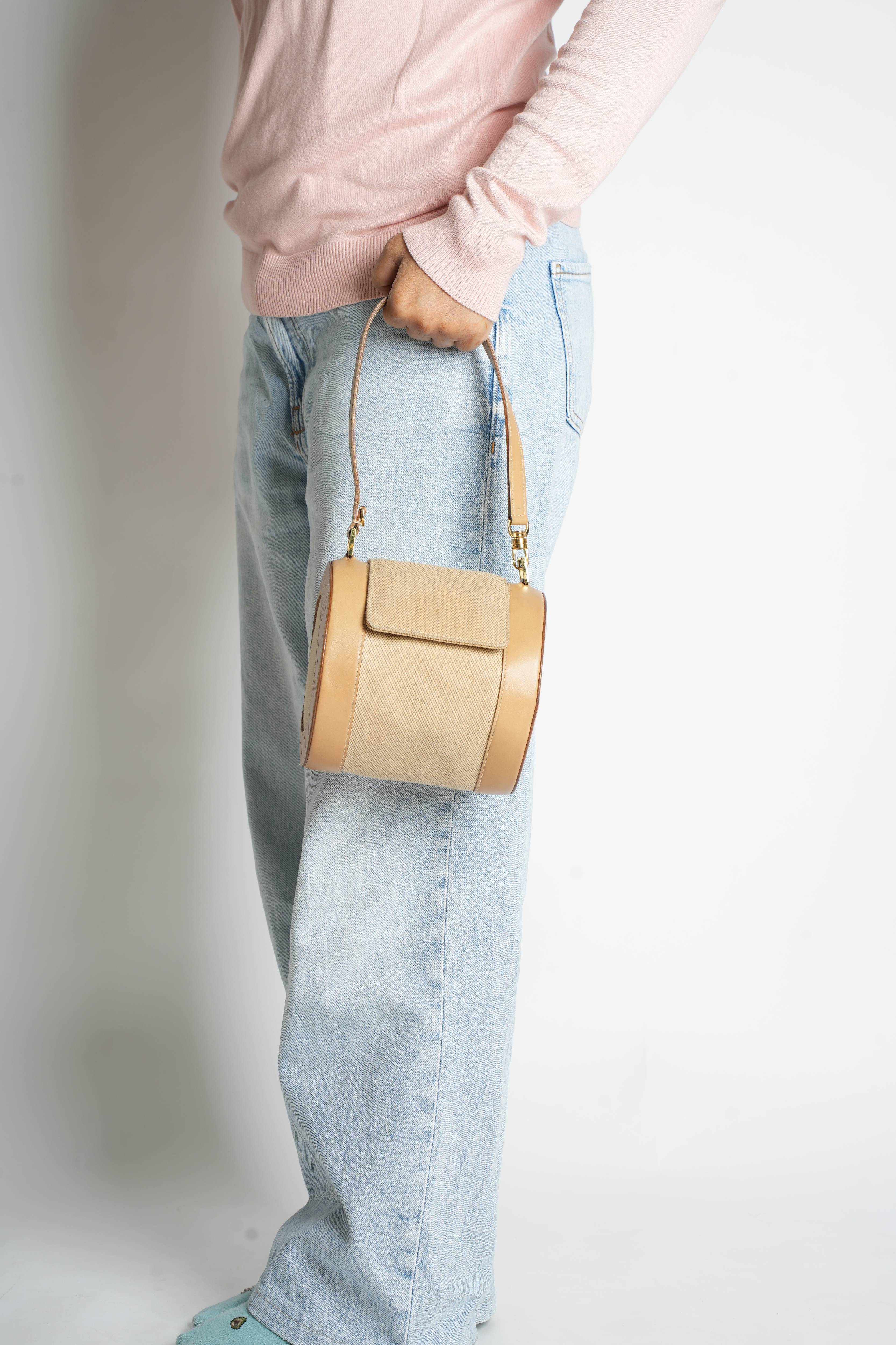 Bvlgari beige leather and canvas ZERO1 round shoulder bag