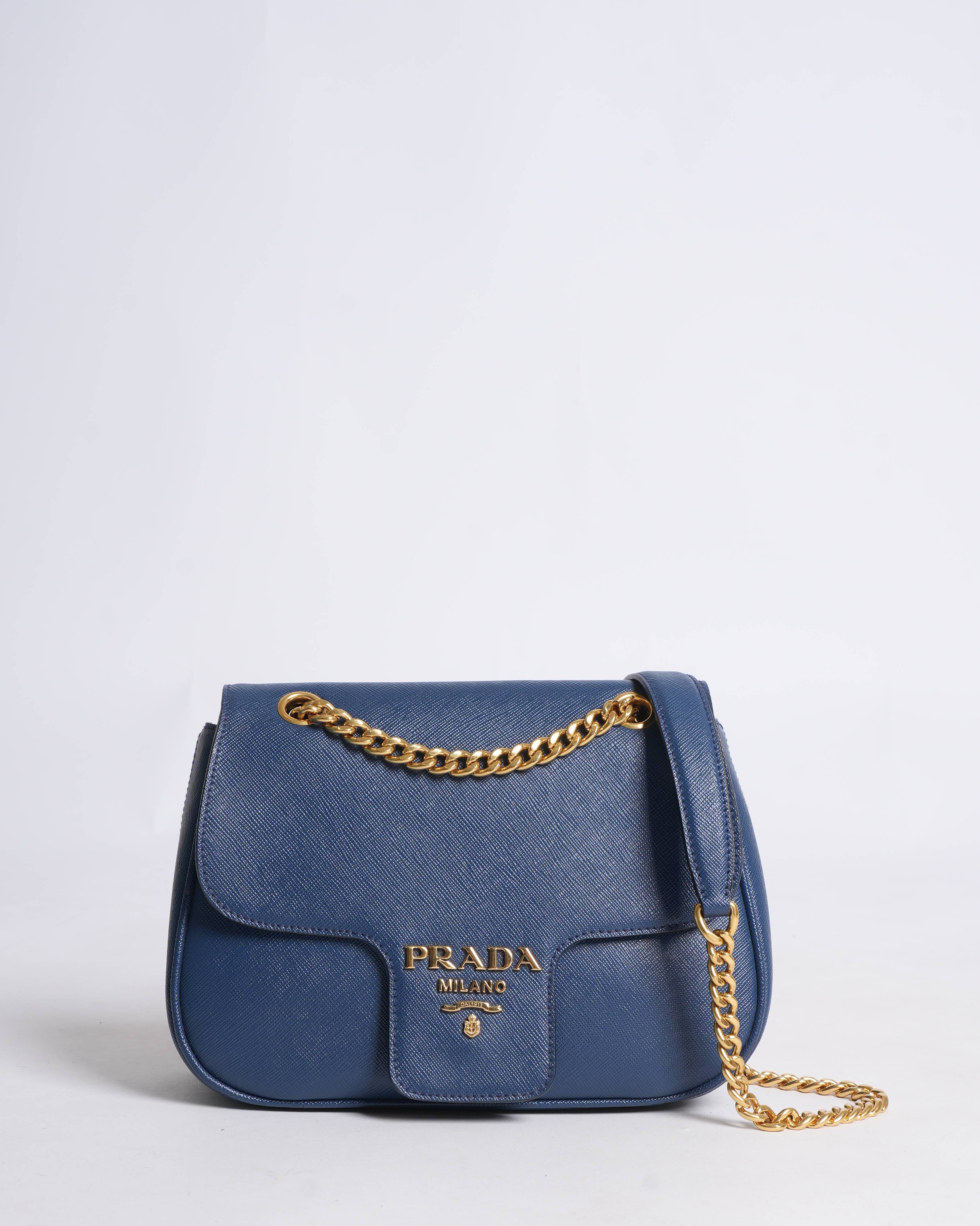Prada pattina flap shoulder bag in saffiano leather