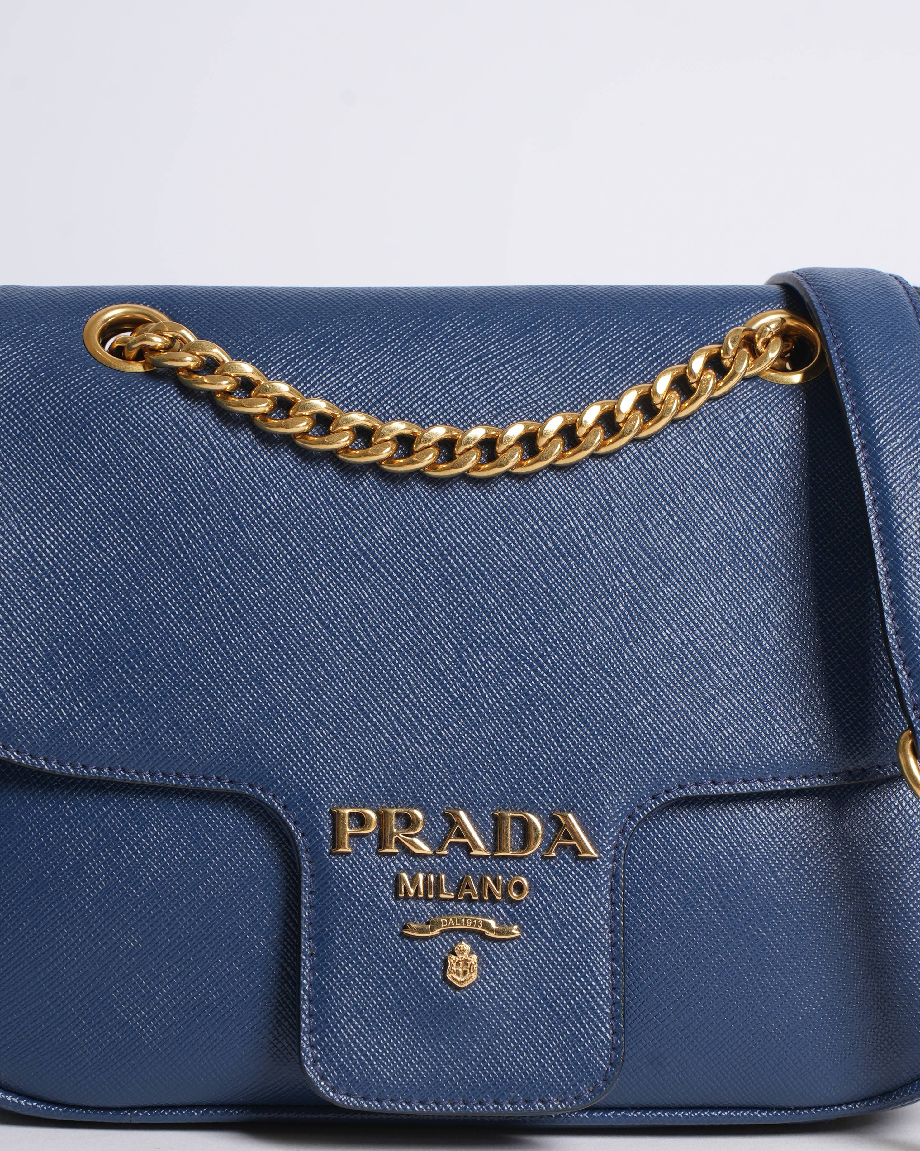 Prada pattina flap shoulder bag in saffiano leather