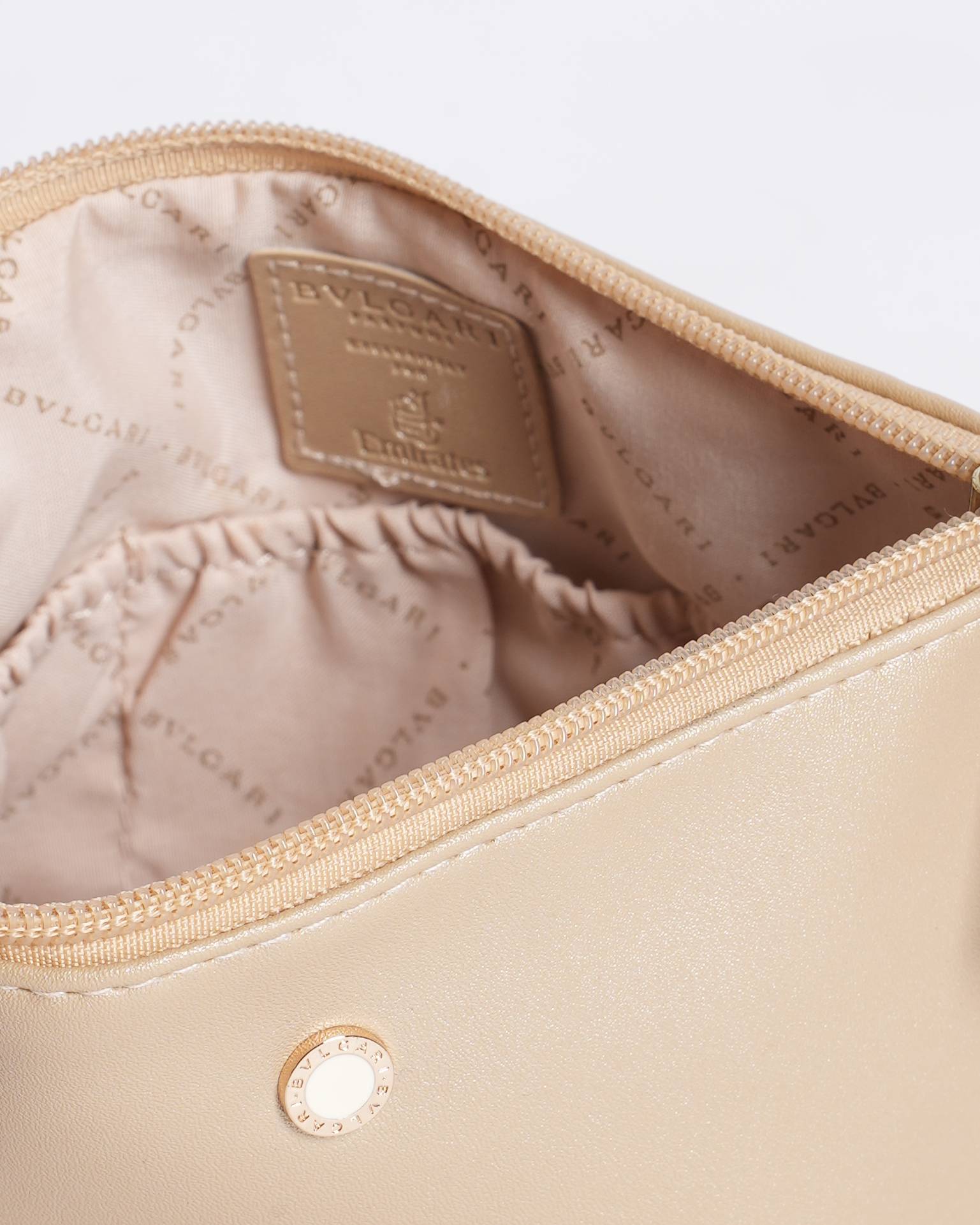 メイク道具・化粧小物 gold synthetic leather BVLGARI Pouch Bvlgari Golden Logo Enamel Pouch - Authentic Pre-loved My Almari