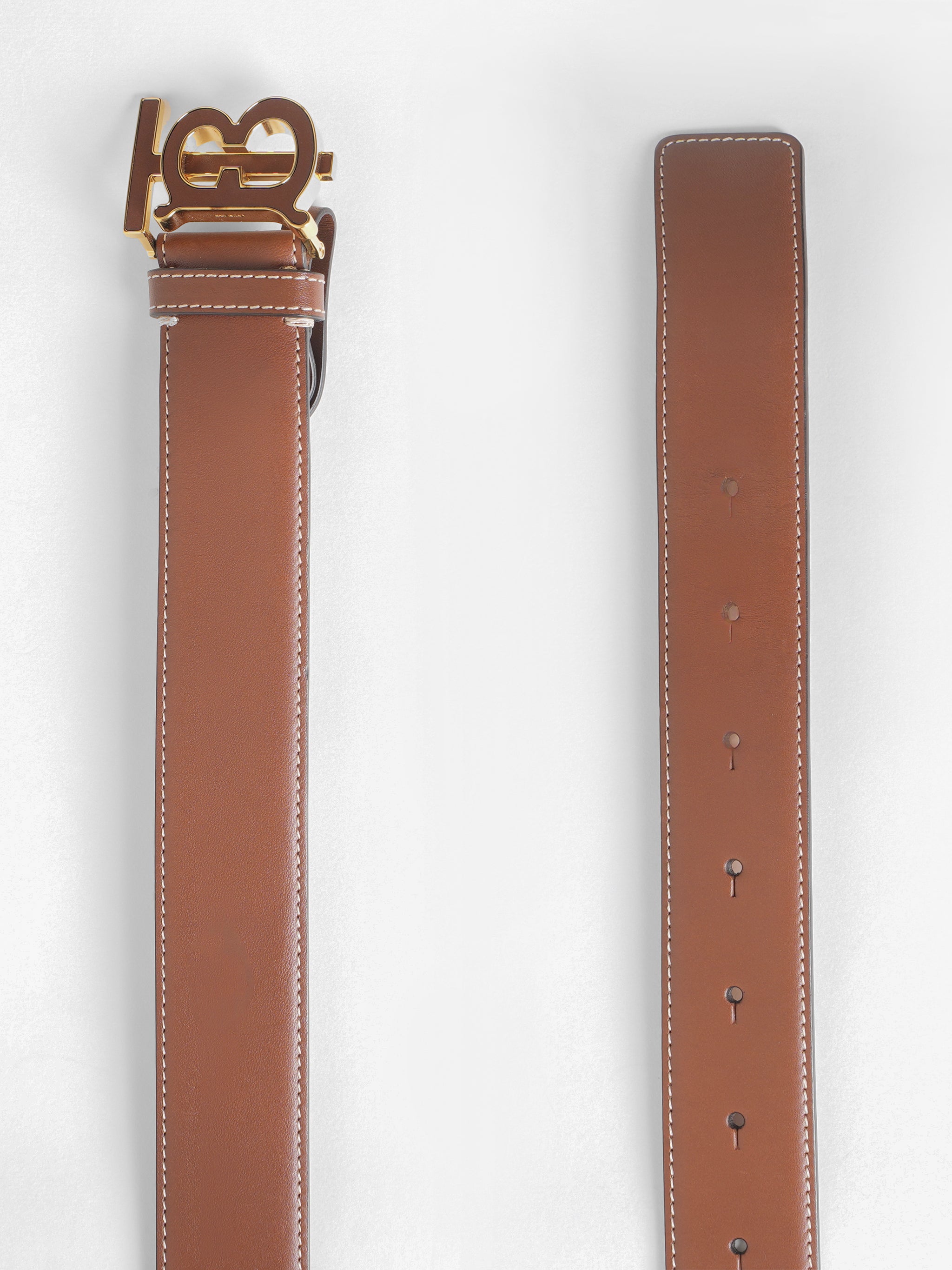 Burberry Brown Leather TB Loogo Buckle Belt