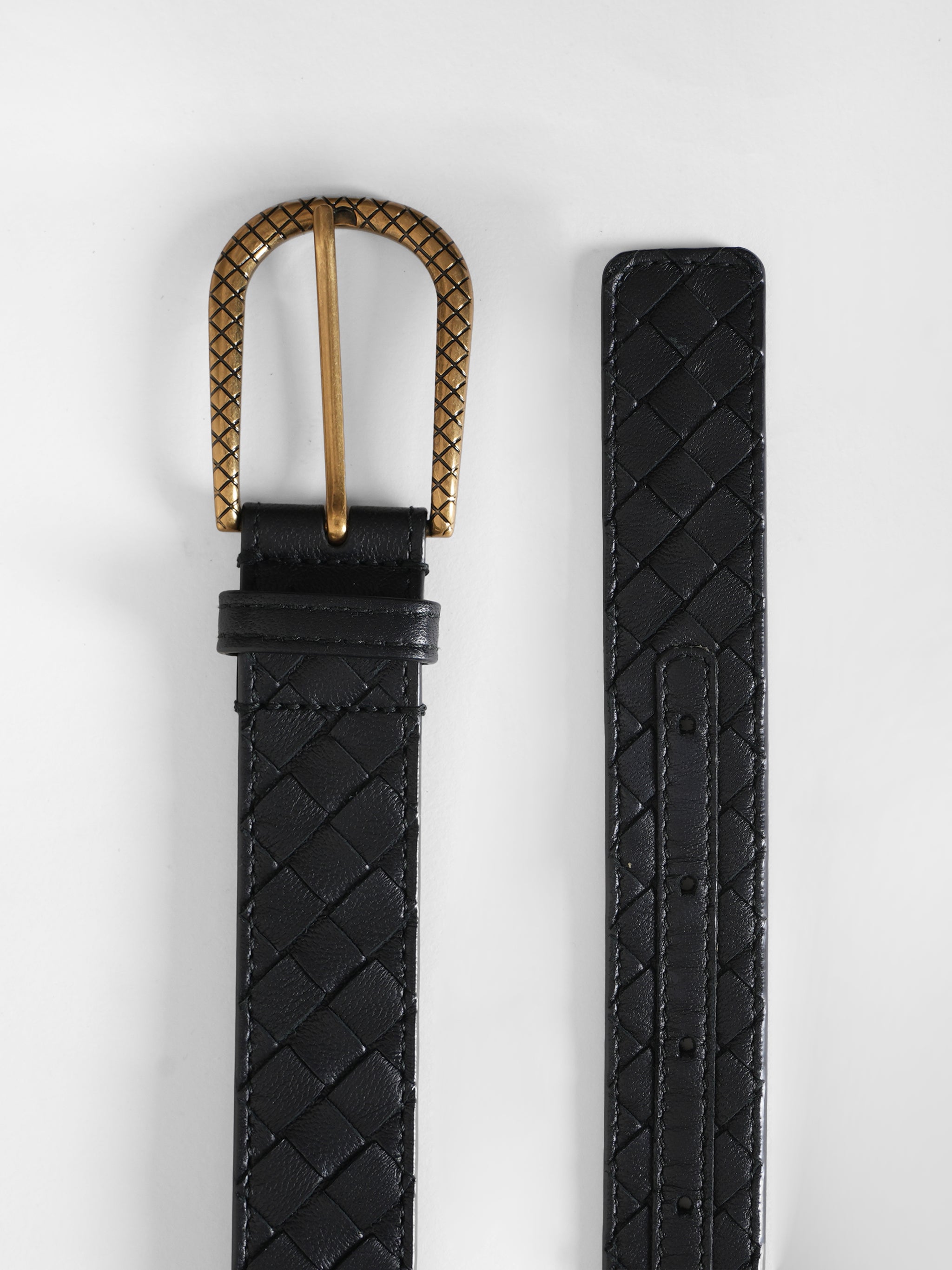 Bottega Veneta Intrecciato Leather  Black Belt