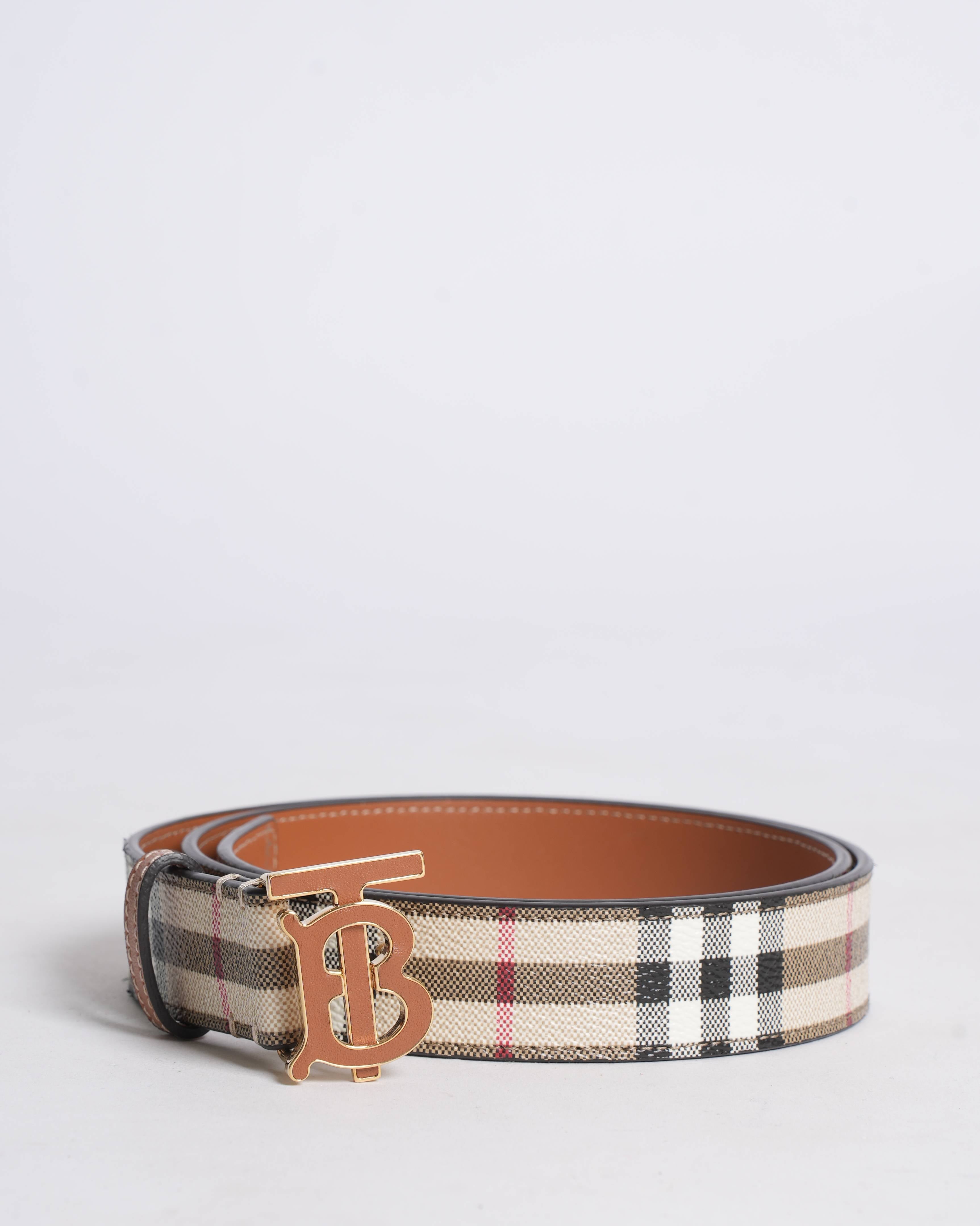 New Burberry  Nova Check Pattern Reversible Leather Belt