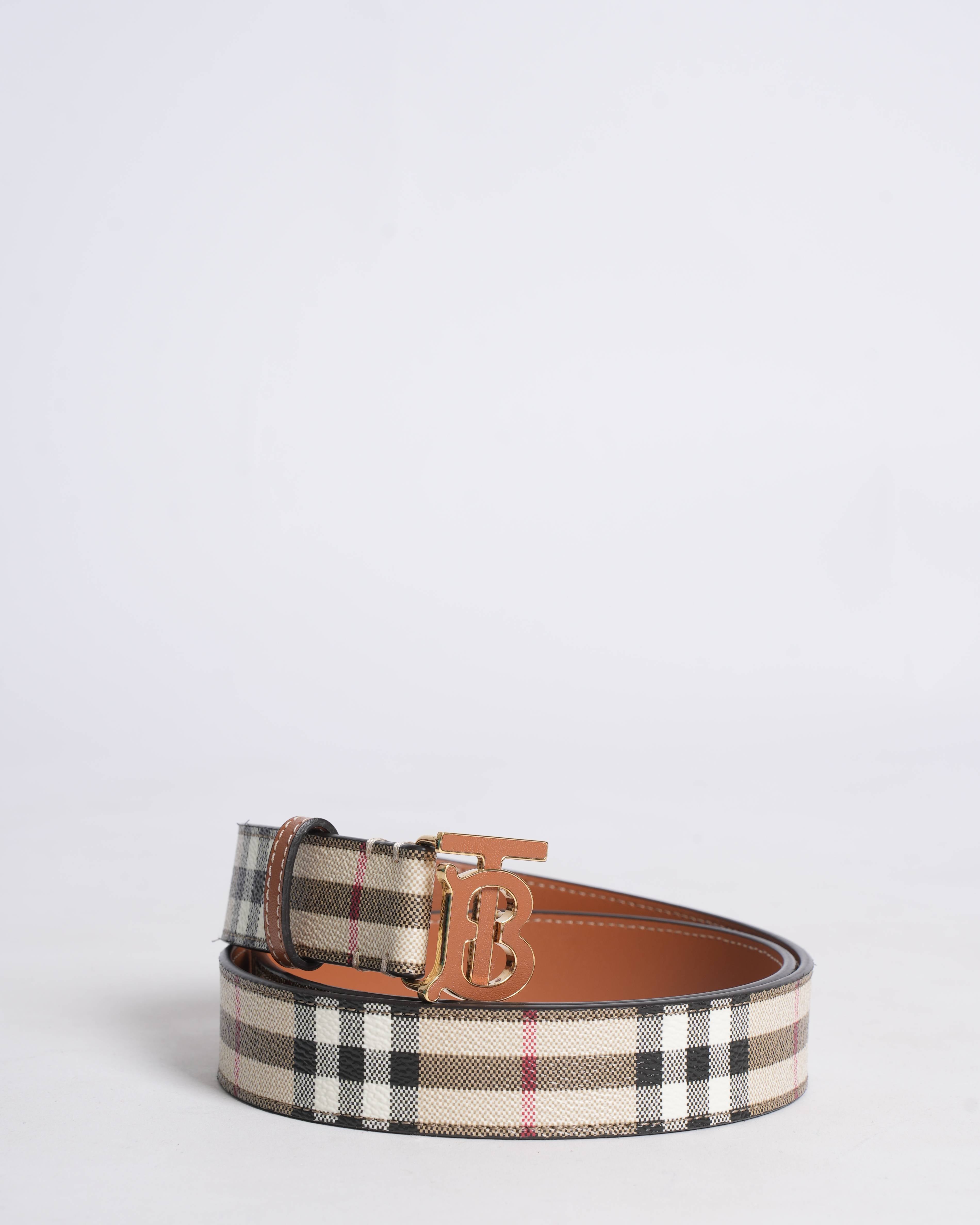 New Burberry  Nova Check Pattern Reversible Leather Belt