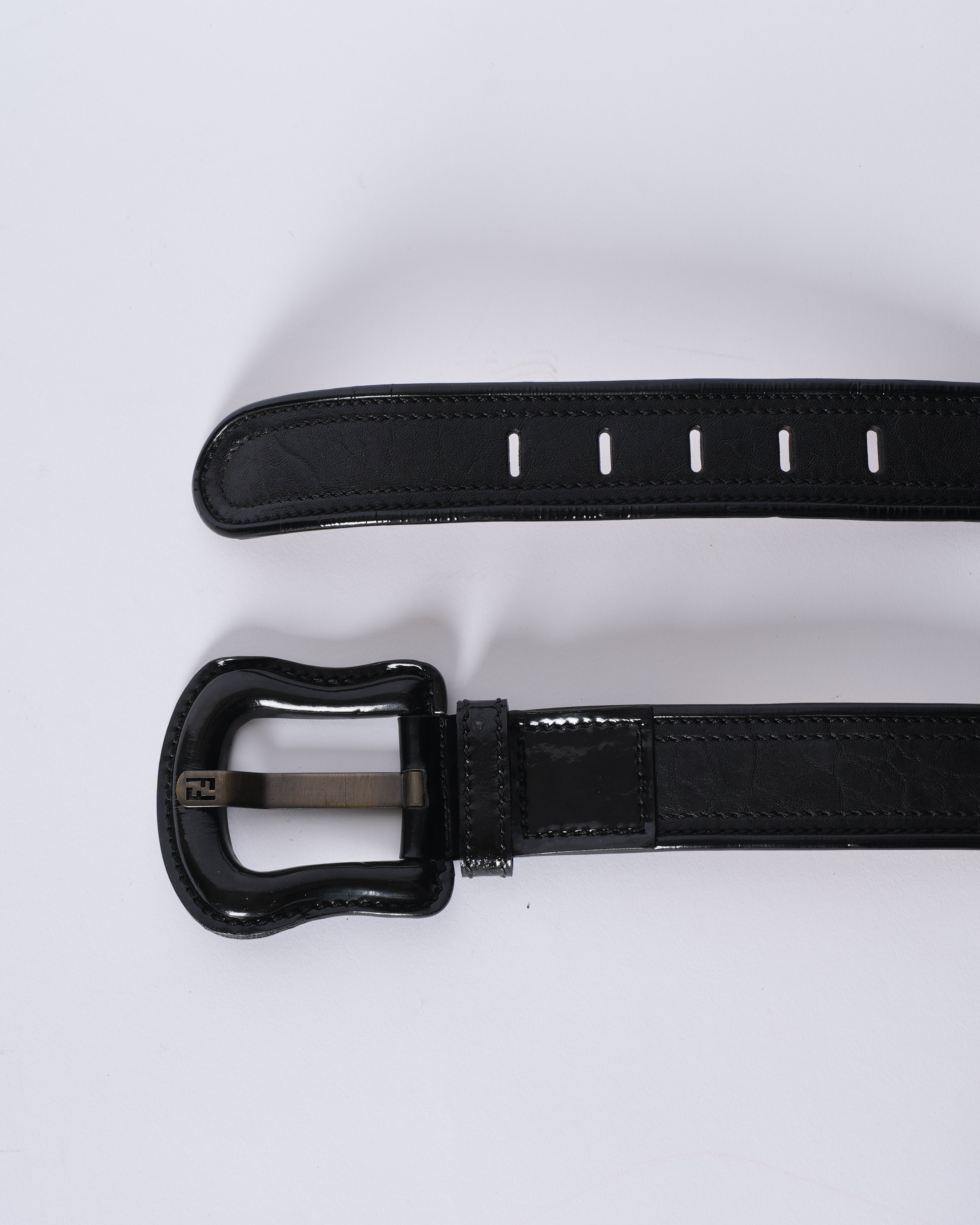 Fendi Black Patent Leather Buckle Belt