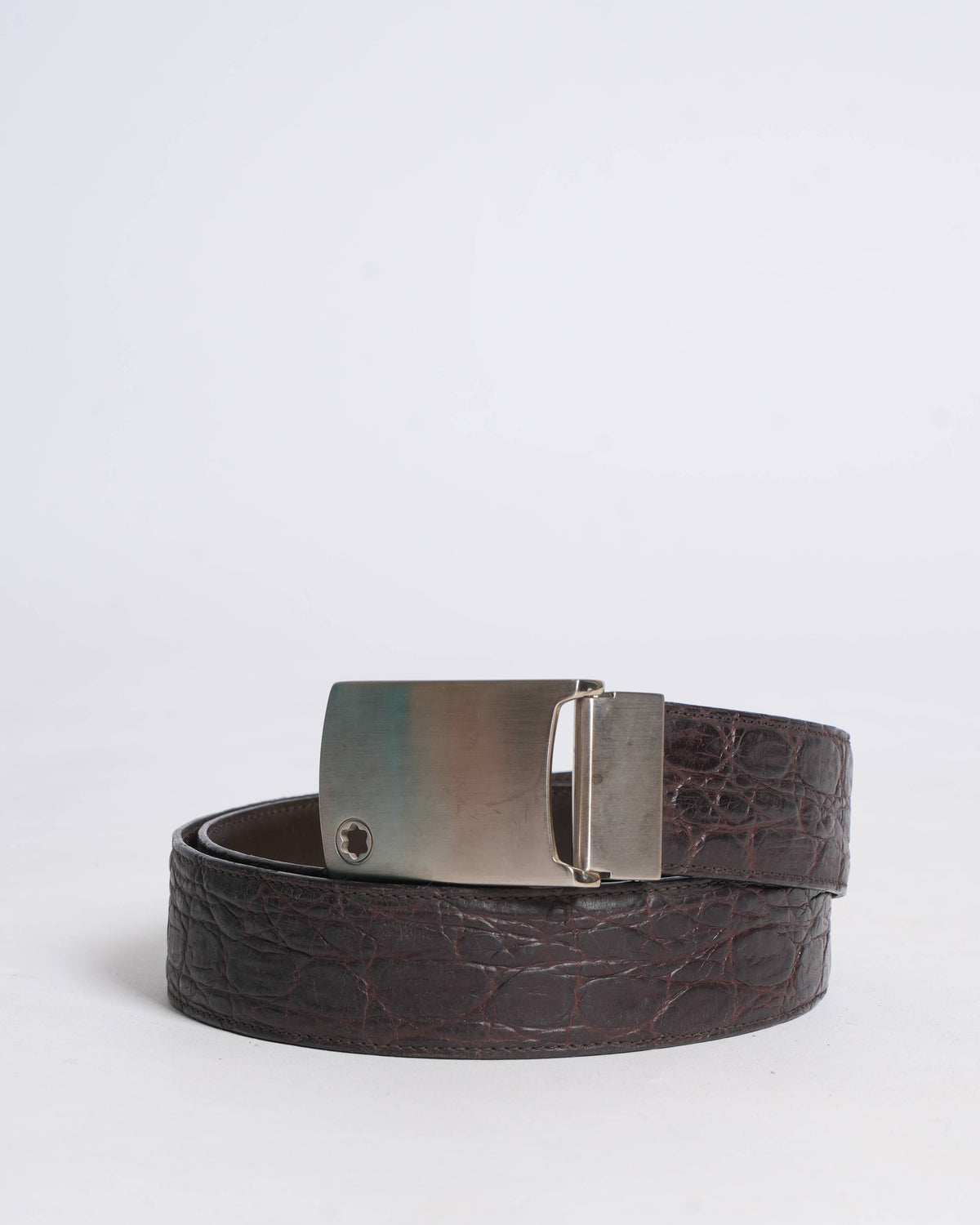 Montblanc brown Alligator Embossed leather belt