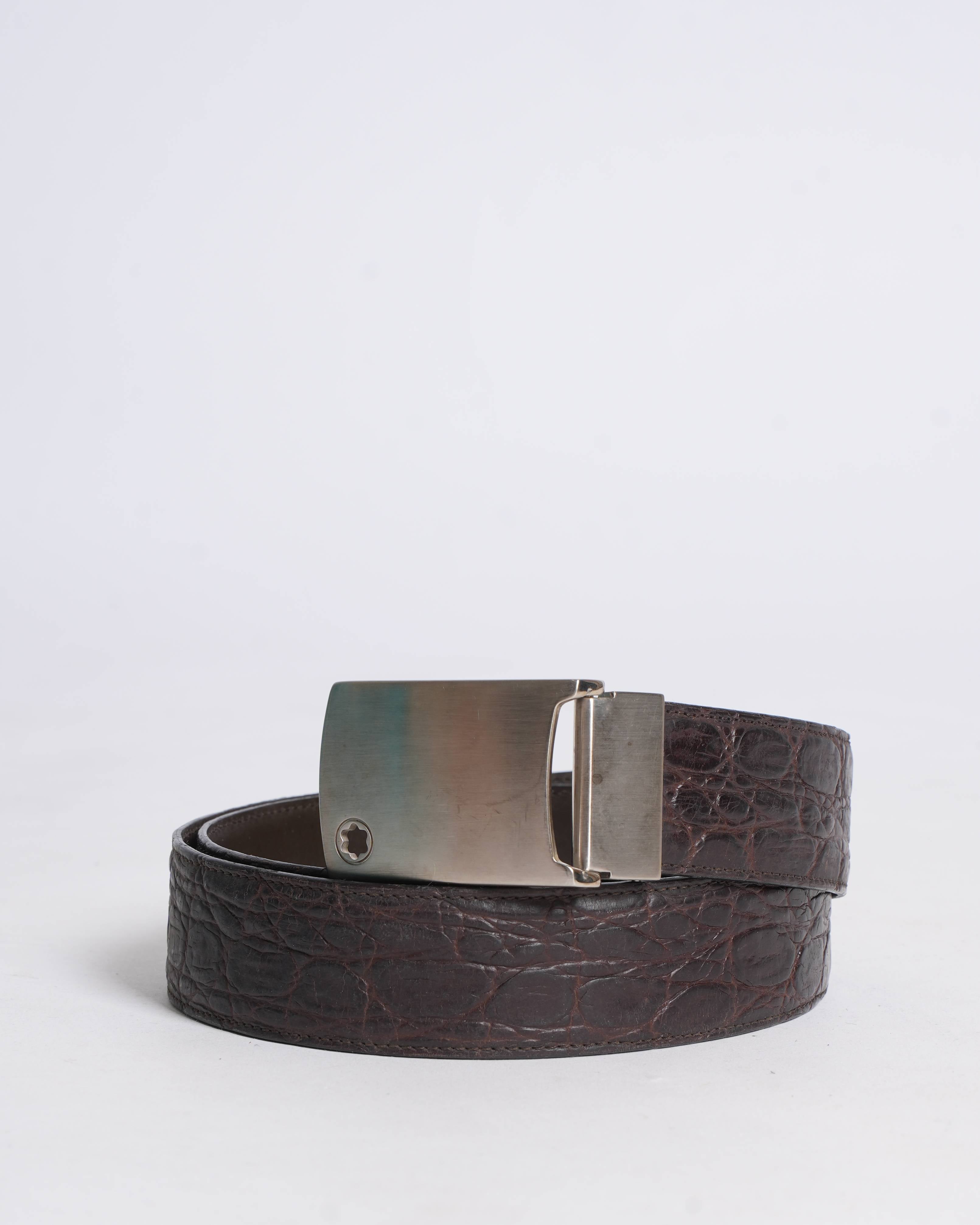 Montblanc brown Alligator Embossed leather belt