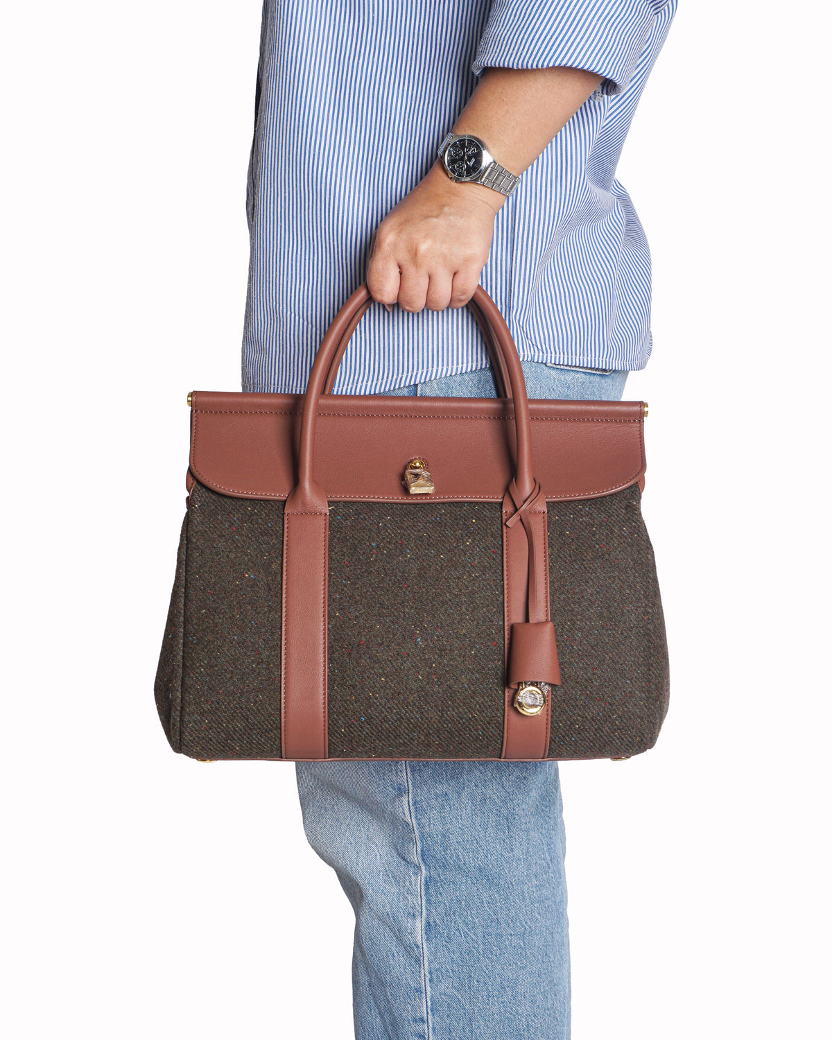 Loro Piana Loom L32 Cashmere Tweed & Leather HandBag
