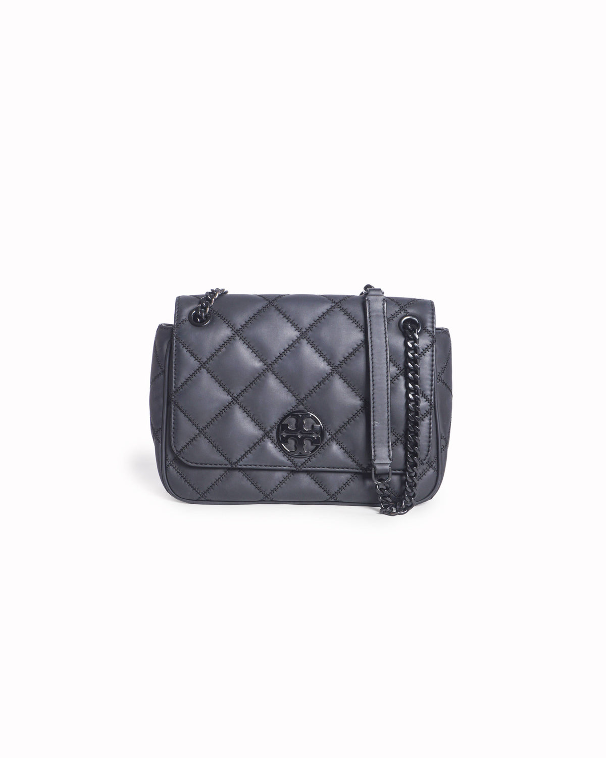 Tory Burch Black Quilted Leather Fleming Convertible Shoulder Bag