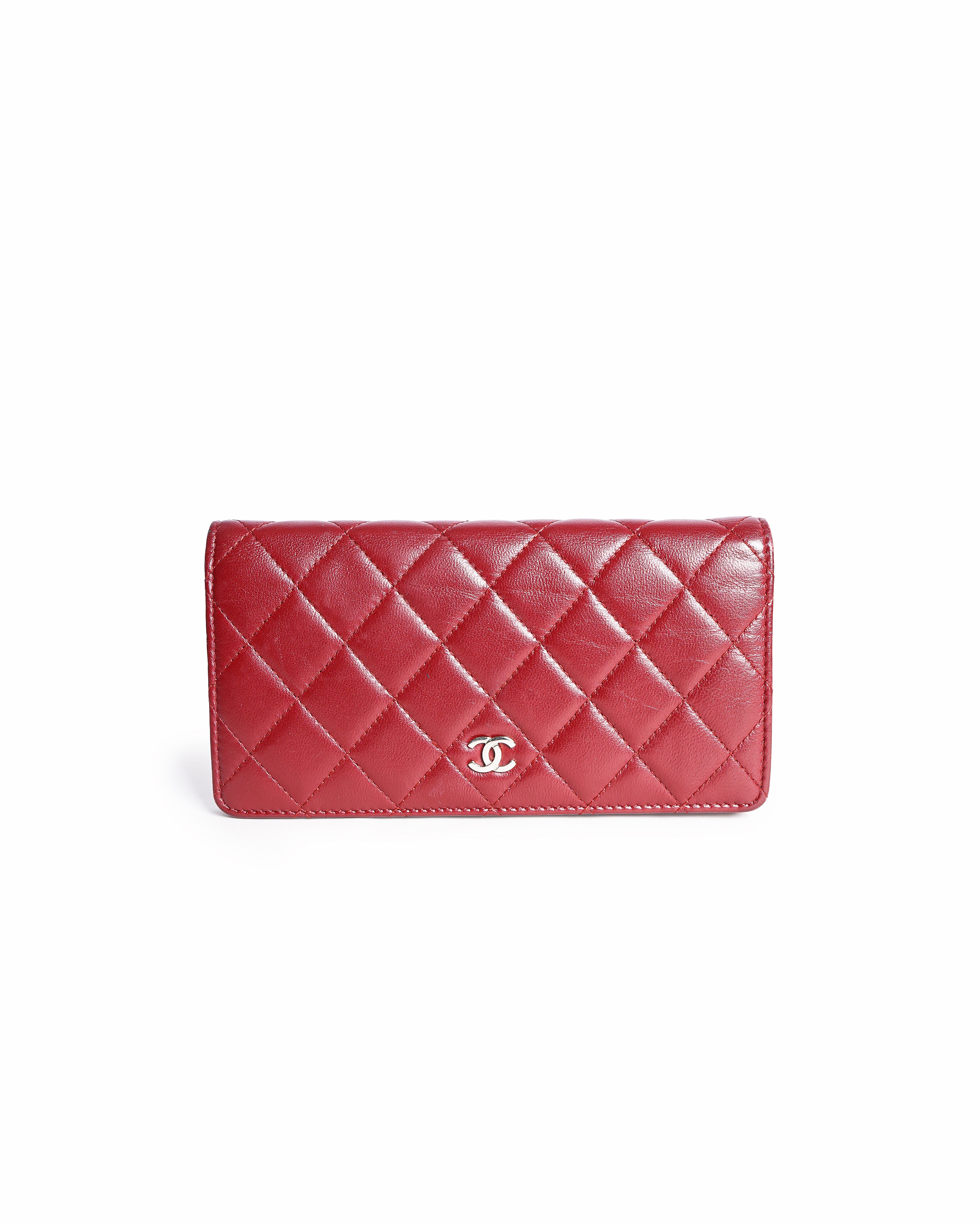 Chanel Red Quilted Leather Yen Continental Wallet