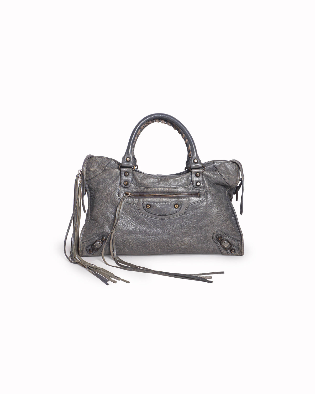 Balenciaga Motocross City Bag in Distressed Grey Arena Leather