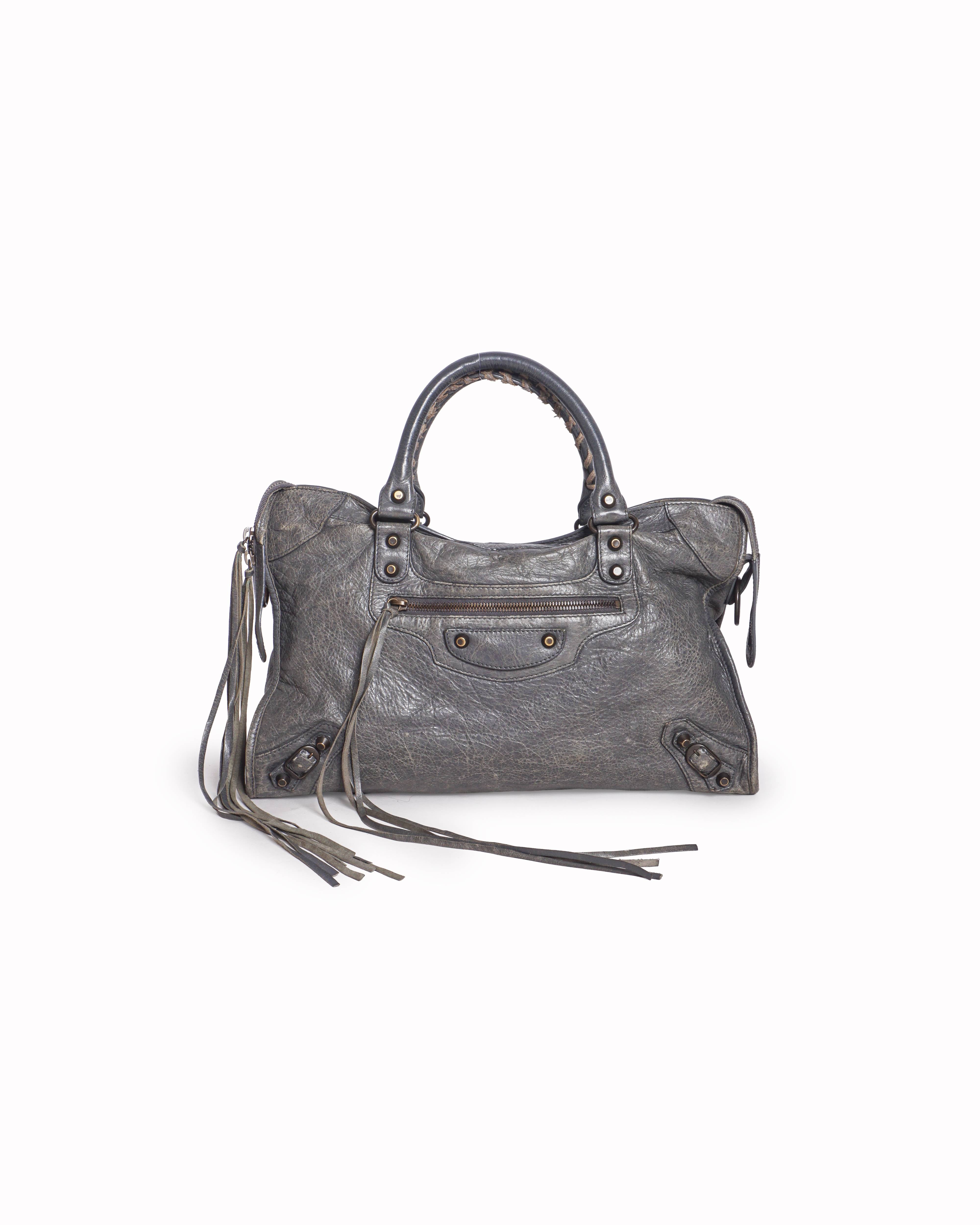 Balenciaga Motocross City Bag in Distressed Grey Arena Leather