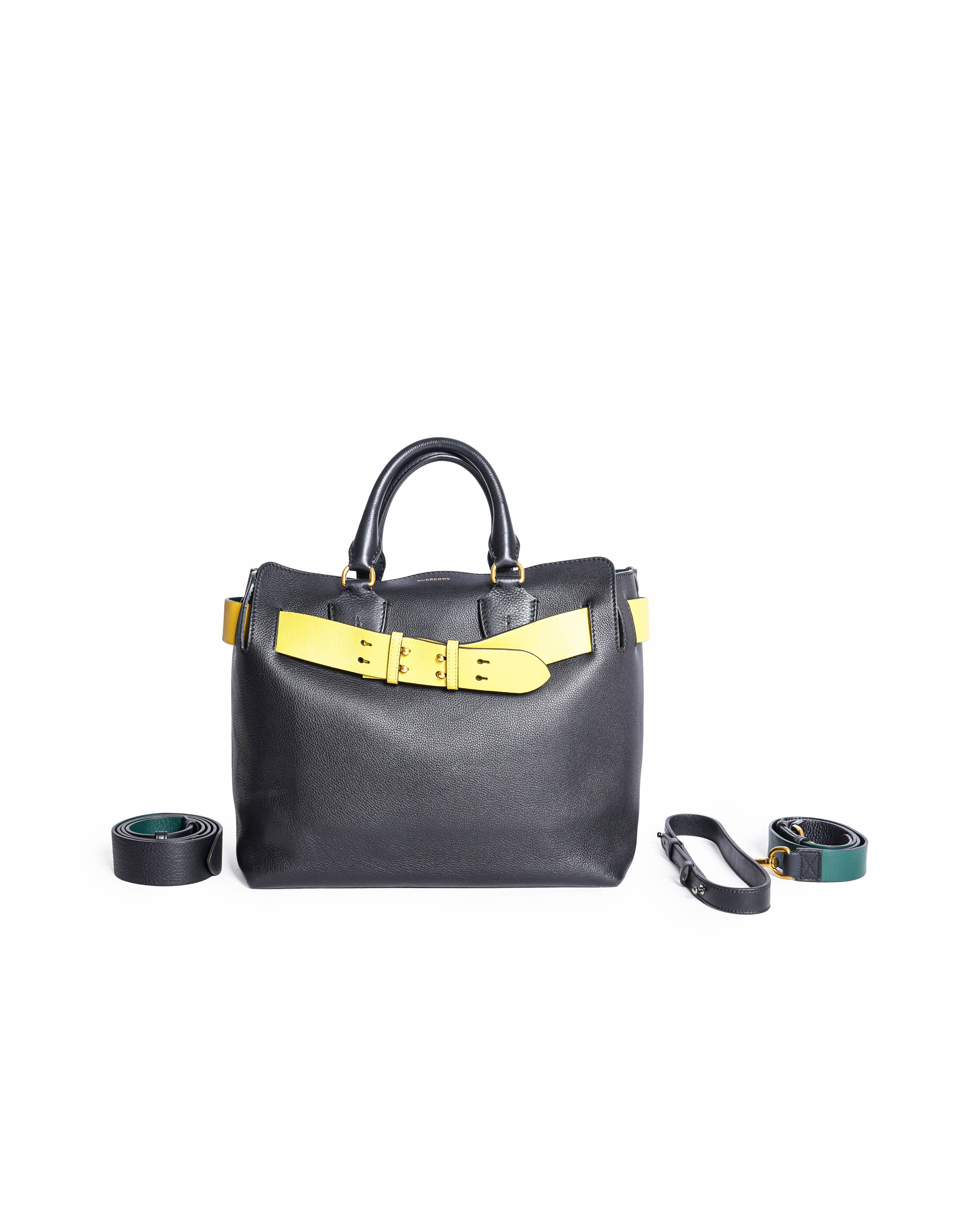 Burberry Black/Green/Yellow Pebbled Leather Medium Belt Bag