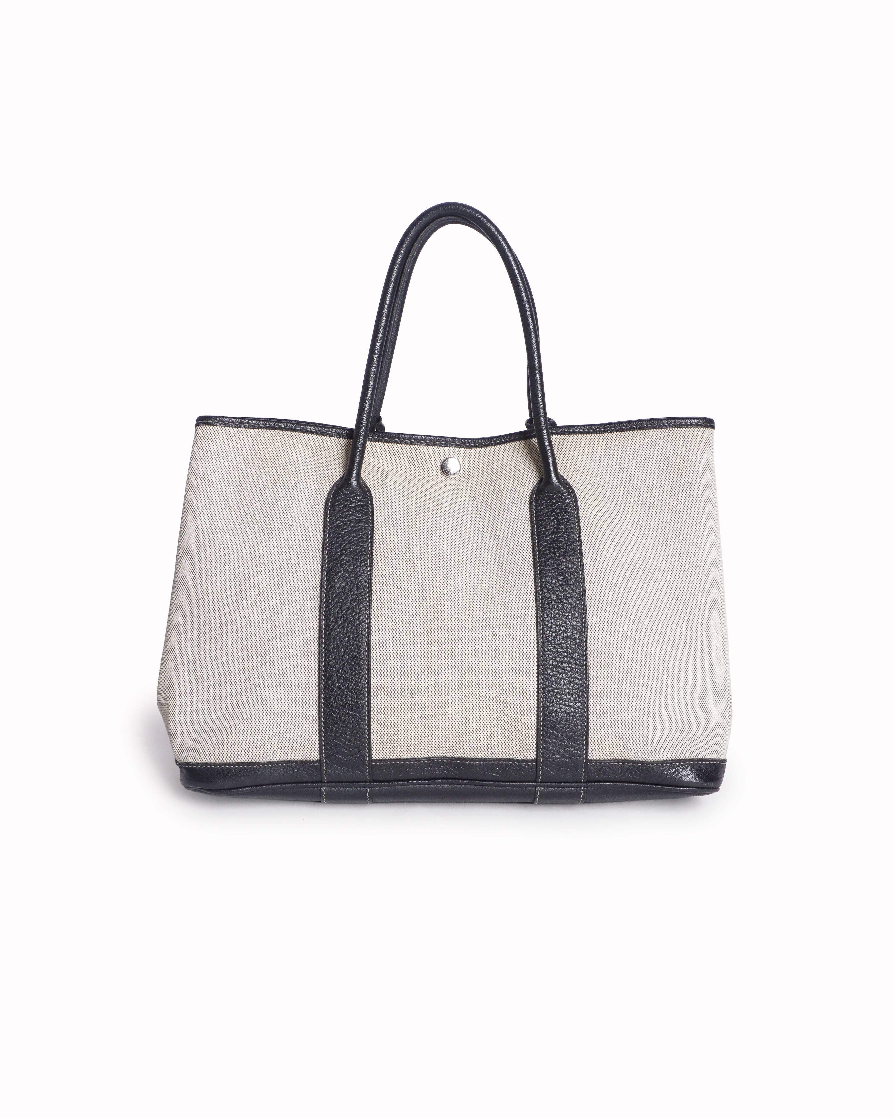 Hermès Garden Party 36 Natural Canvas & Black Leather Tote