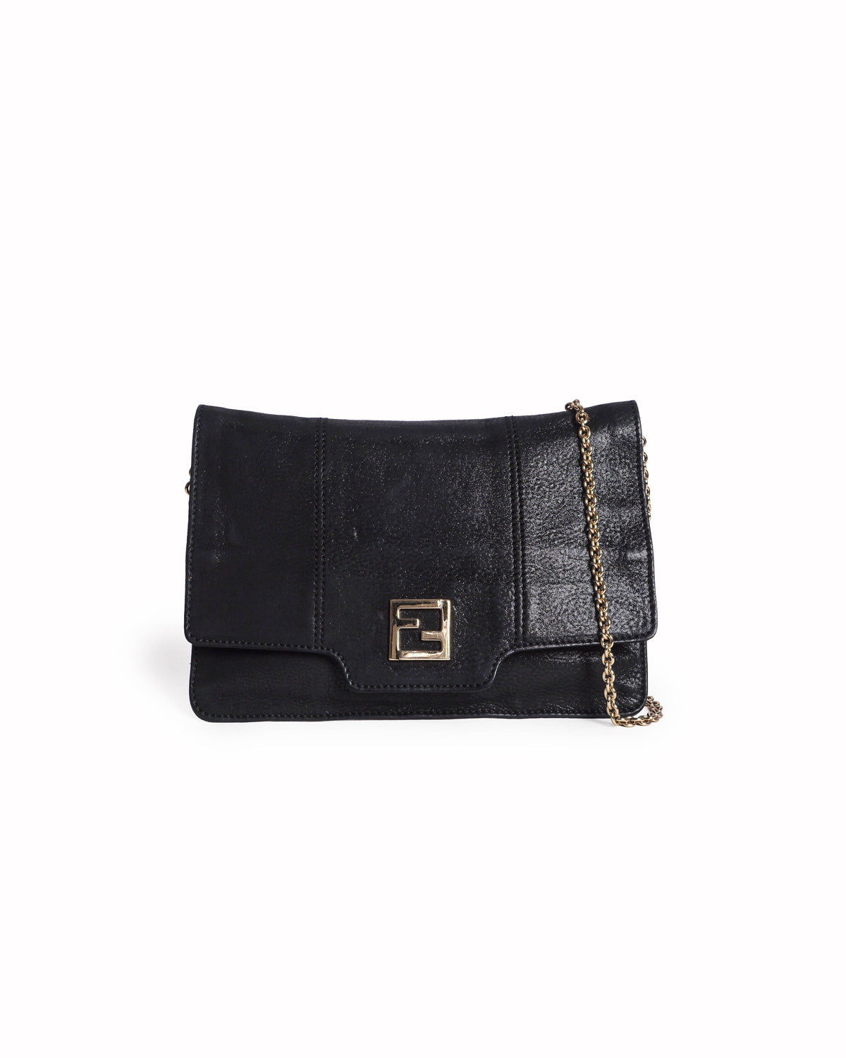 Fendi Black Nubuck FF Flap Crossbody Bag