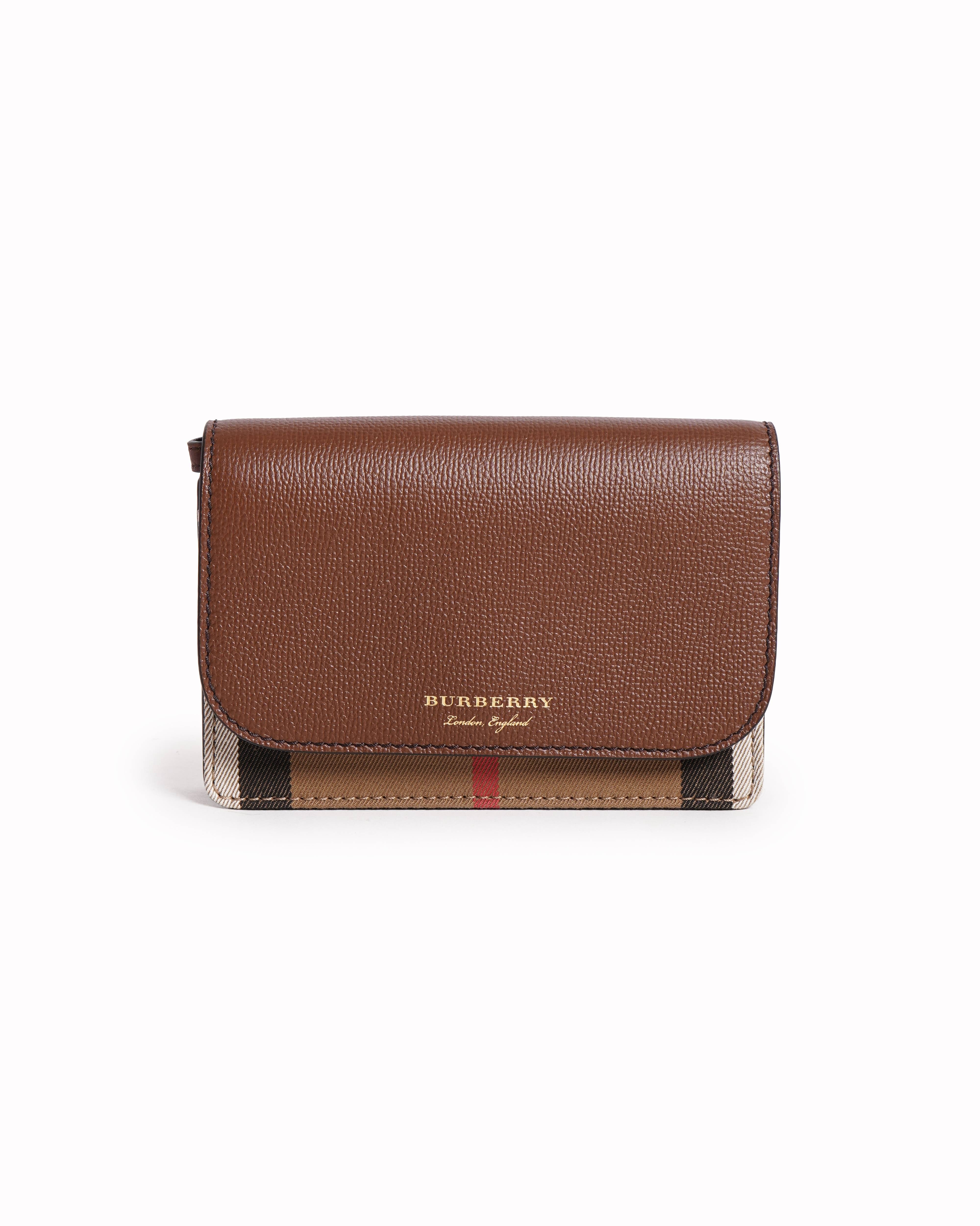 Burberry Brown Leather & Vintage Check Hampshire Crossbody Bag