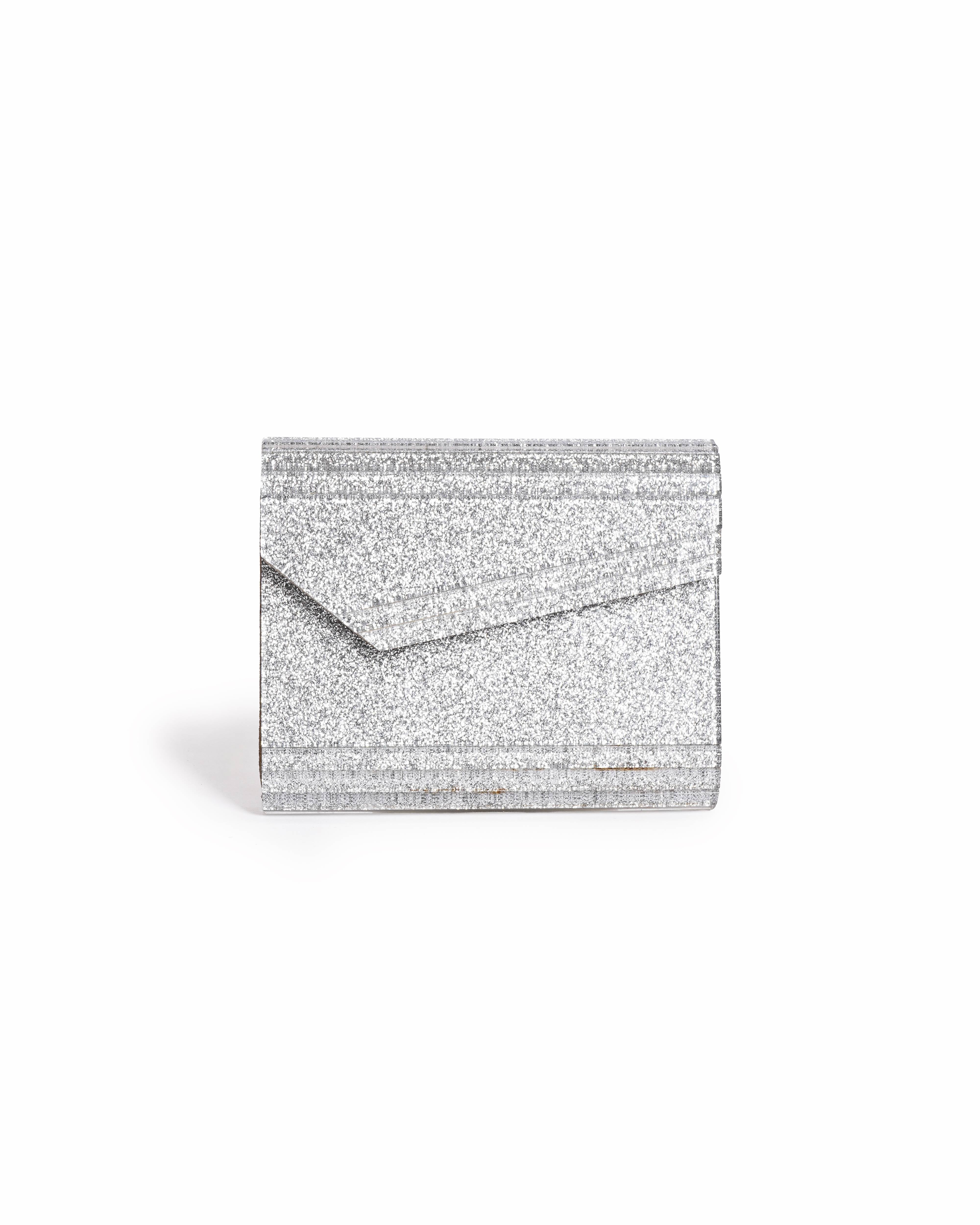 Jimmy Choo Candy Silver Glitter Acrylic Crossbody Bag
