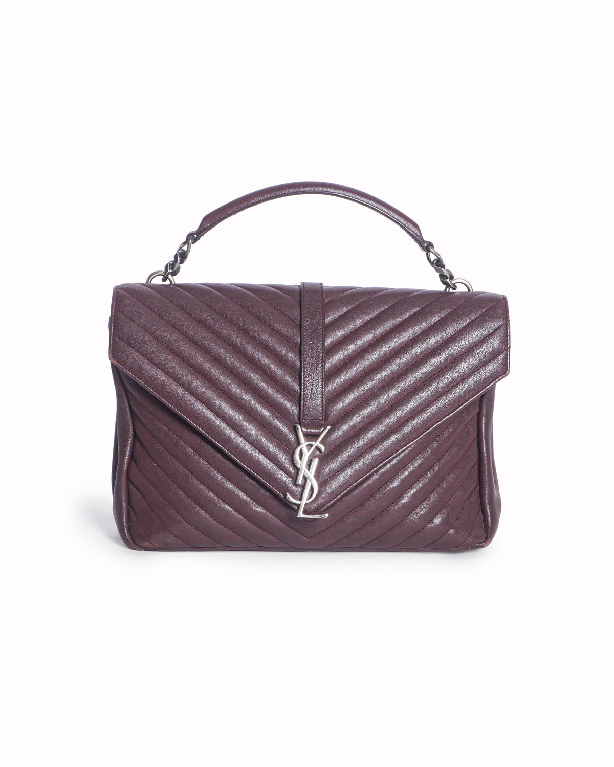Yves Saint Laurent Burgundy Chevron Quilted Leather Monogram Medium Bag