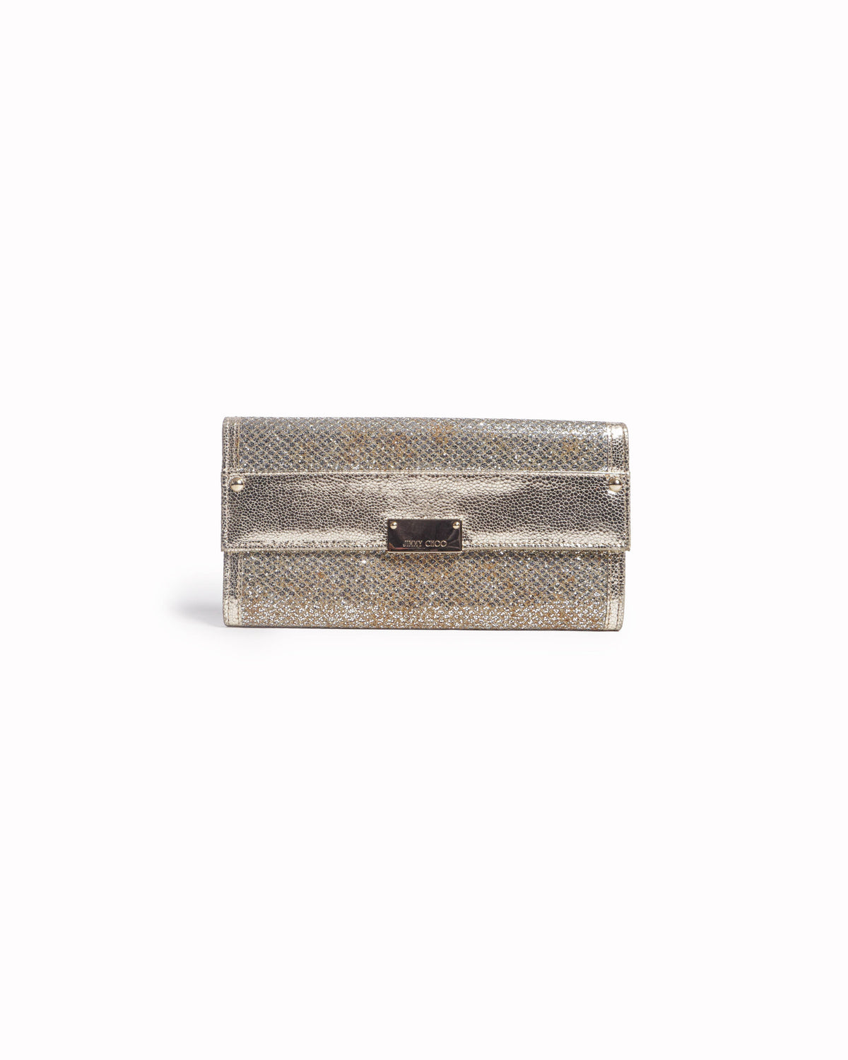 Jimmy Choo Champagne Gold Glitter Leather Flap Clutch