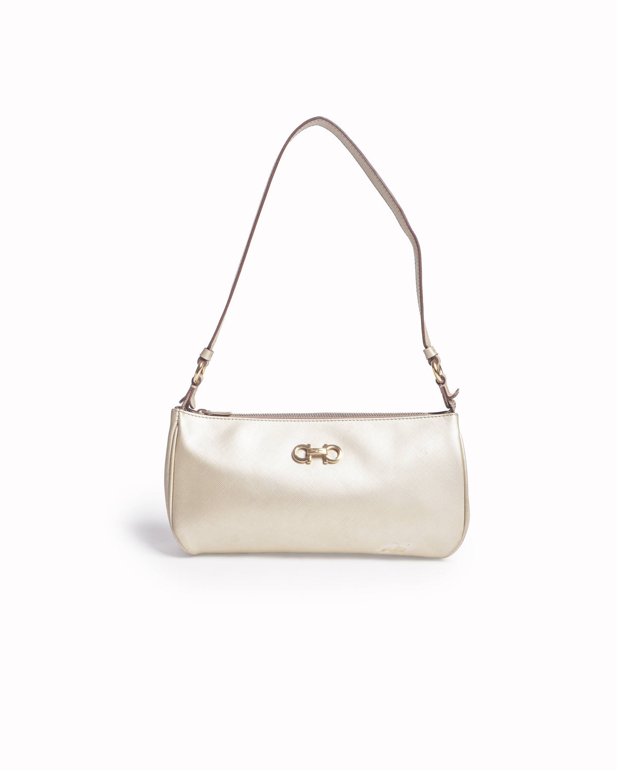 Salvatore Ferragamo Champagne Saffiano Leather Gancini Shoulder Bag