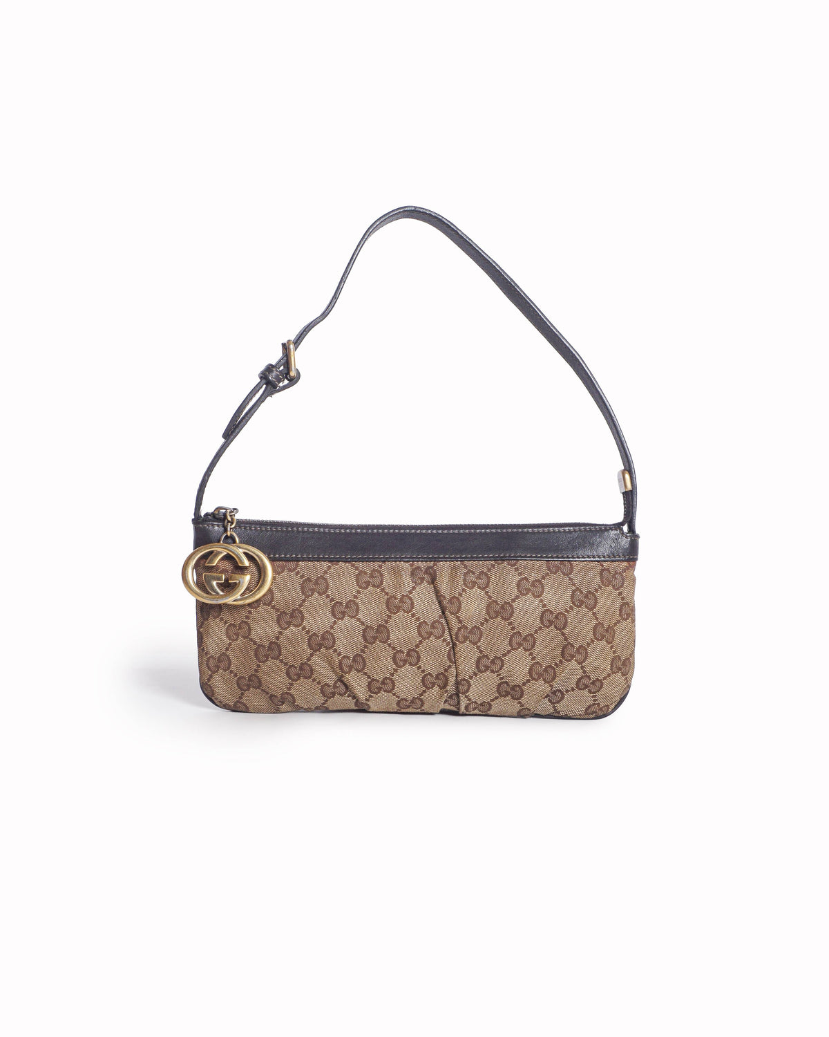 Gucci Beige & Brown GG Canvas Interlocking Logo Pochette Bag